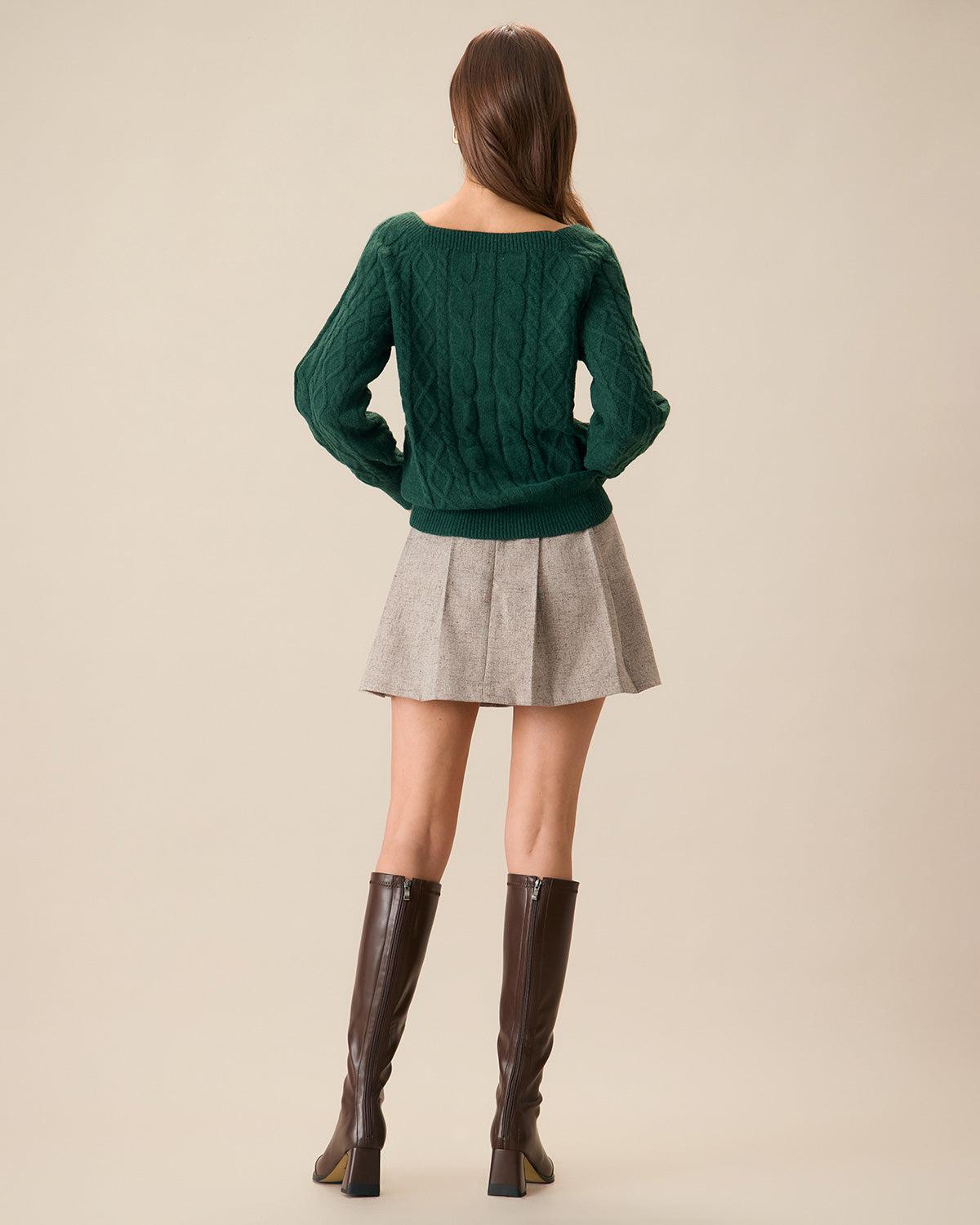Green Romance Cable Knit Crew Sweater Female Product Image
