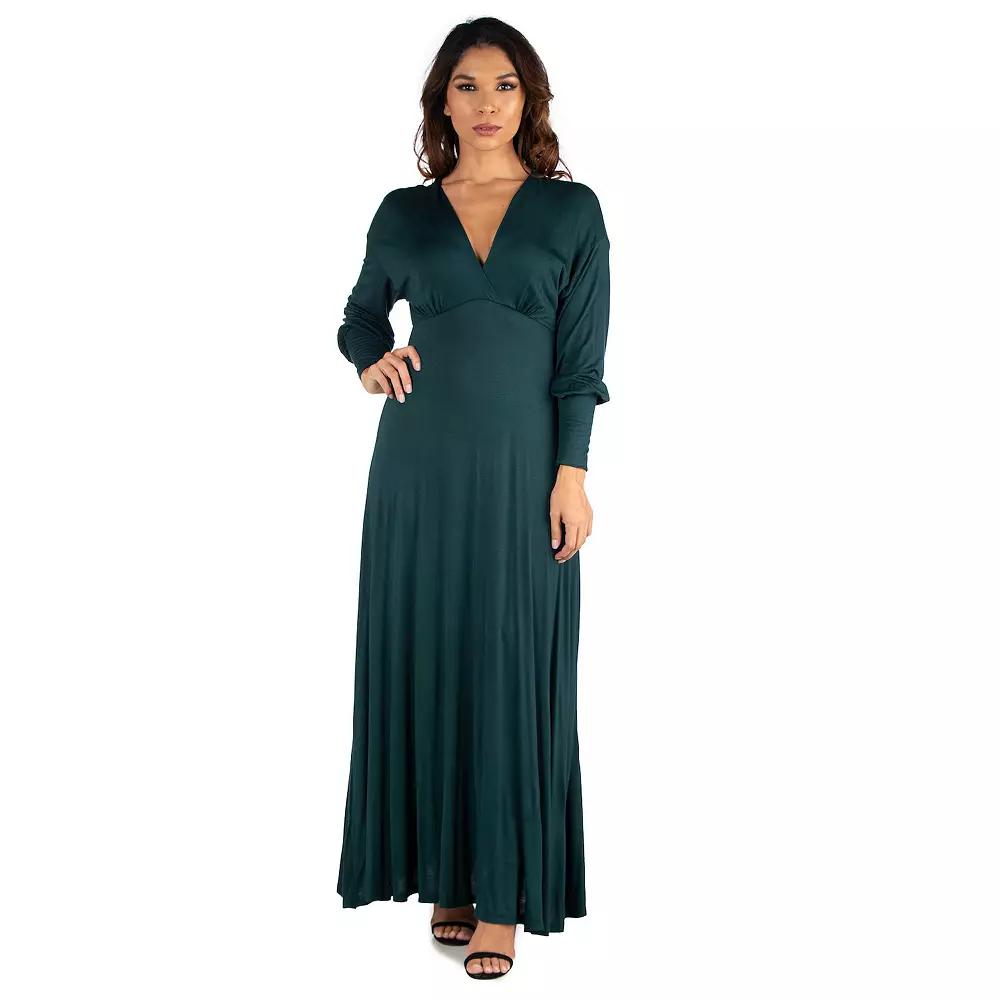 Women's 24seven Comfort Apparel V-Neck Long Sleeve Flared Maxi Dress,  Product Image