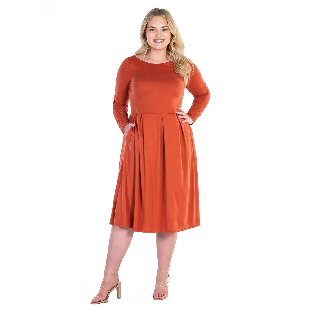 Plus Size 24seven Comfort Apparel Long Sleeve Fit & Flare Midi Dress, Women's, Size: 2XL, Red Product Image