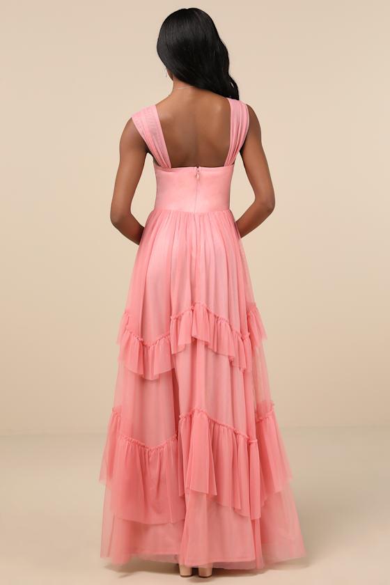 Stunning Personality Pink Mesh Off-the-Shoulder Maxi Dress Product Image