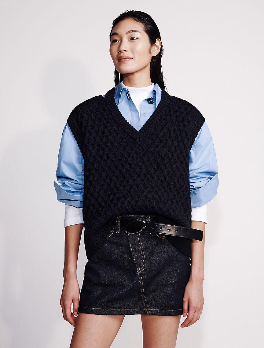 Merino Wool Cable Knit Relaxed Vest Product Image