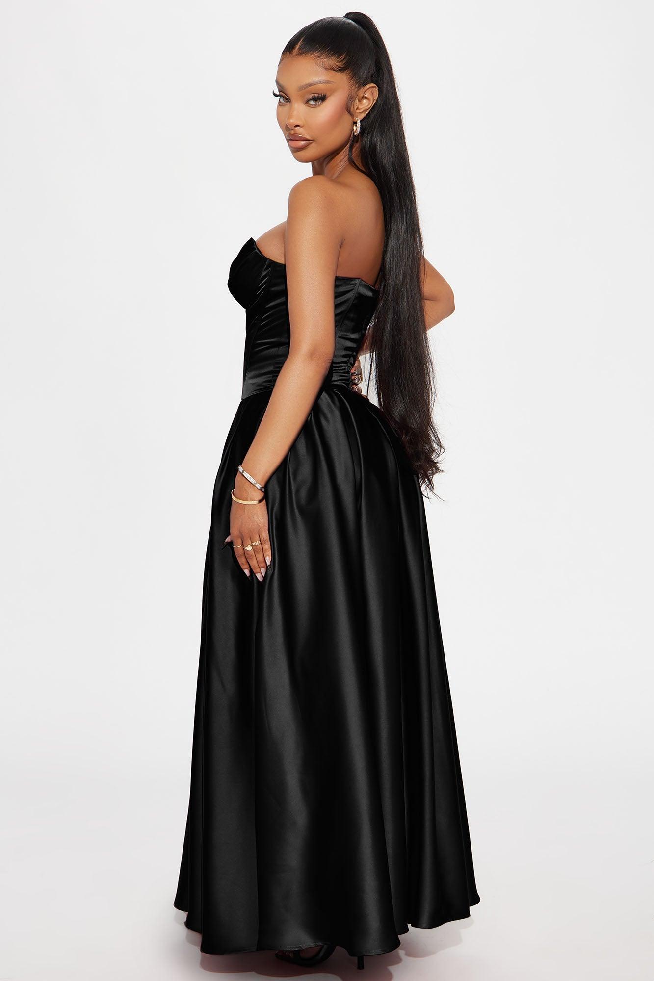 Bridgette Satin Maxi Dress - Black Product Image