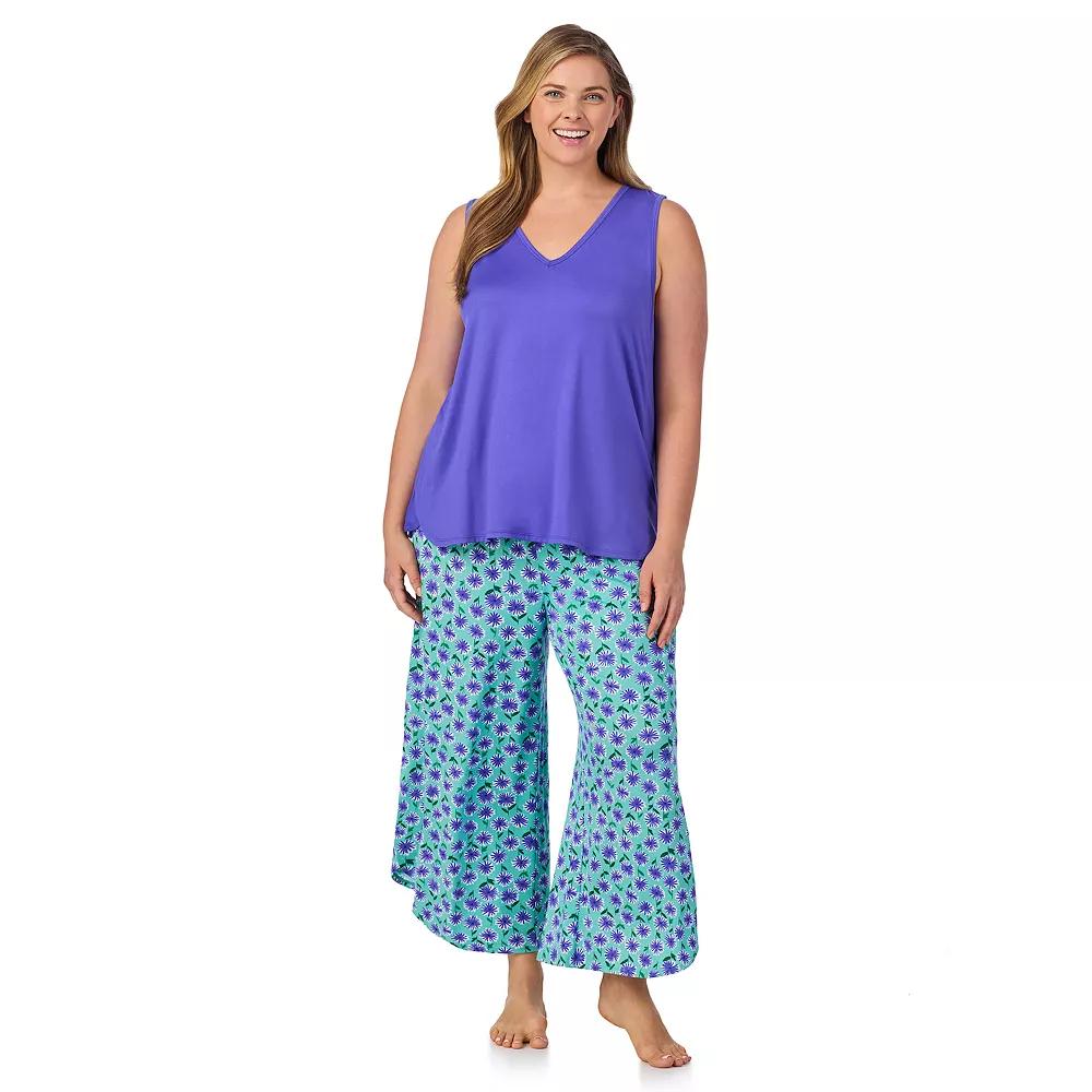 Plus Size Cuddl Duds® 2-Piece Sleeveless Pajama Top & Wide Leg Pajama Pants Set, Women's, Size: 2XL, Green Flower Product Image