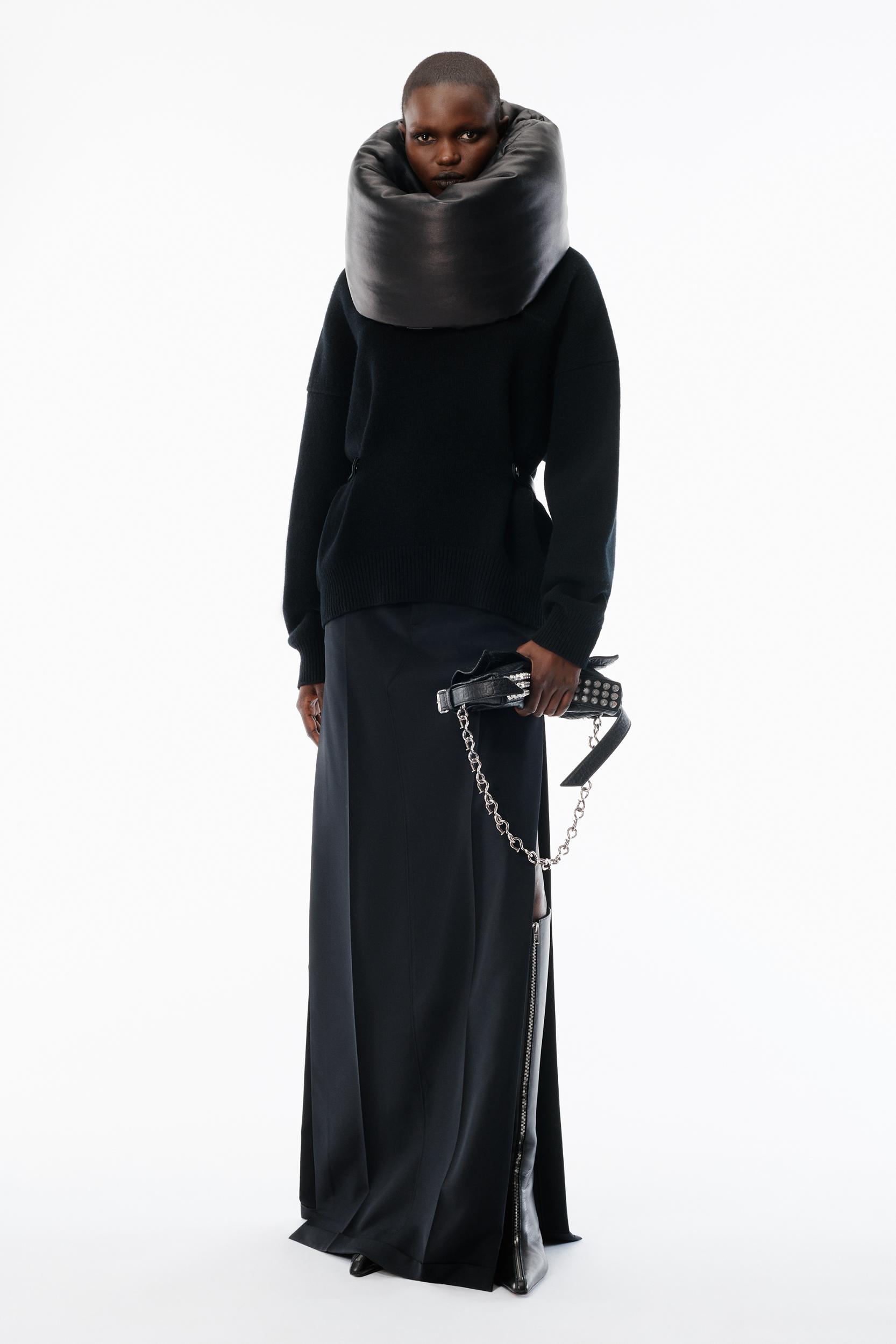 Black Wool Mohair Tailored Maxi Skirt Product Image