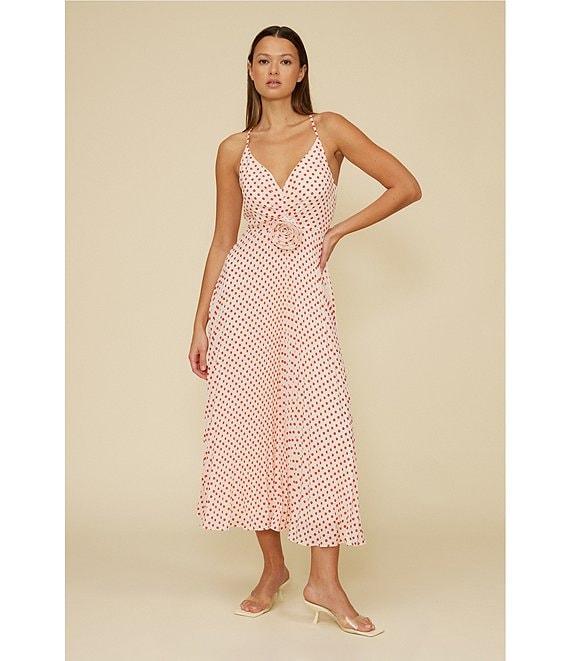 Lucy Paris Shanina Rosette Dot Print V-Neck Sleeveless Fit & Flare Midi Dress Product Image