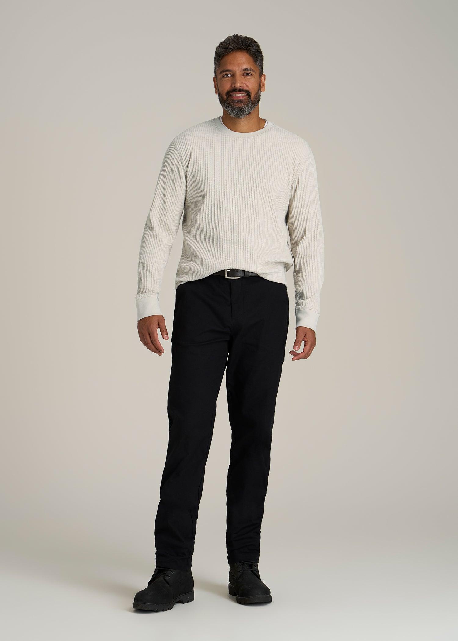 LJ&S Waffle Knit Crewneck Shirt for Tall Men in Stone Male Product Image