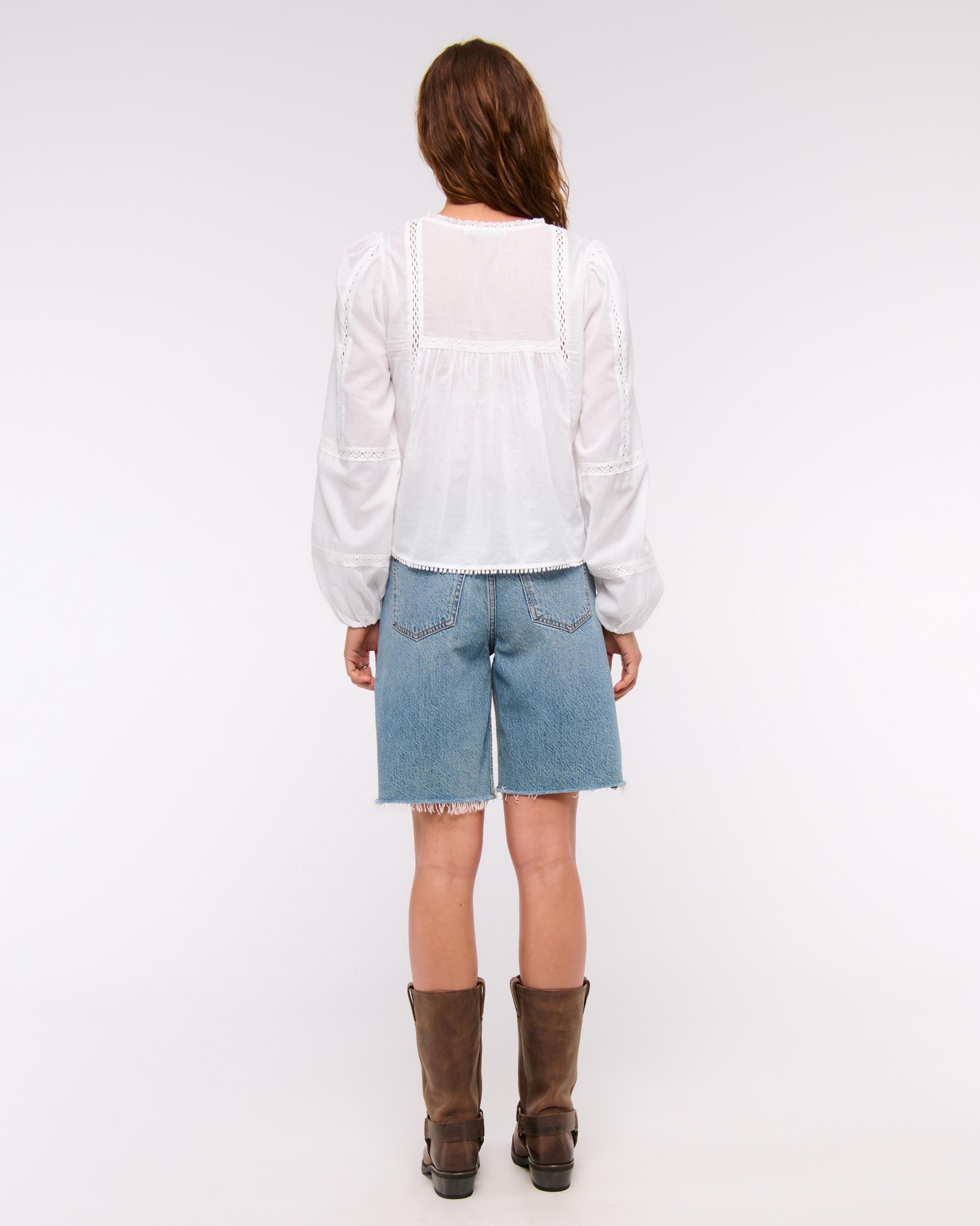 Long-Sleeve Lace-Trim Top Product Image