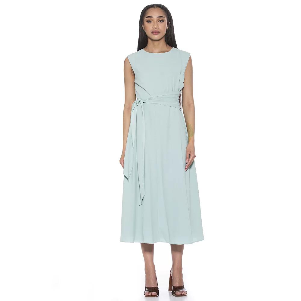Women's ALEXIA ADMOR Paris Crewneck Asymmetric Draped Midi Dress, Size: 6, Green Product Image