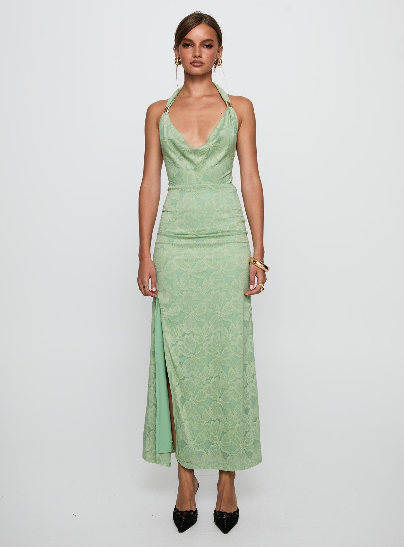 Starfall Halter Maxi Dress Sage Product Image