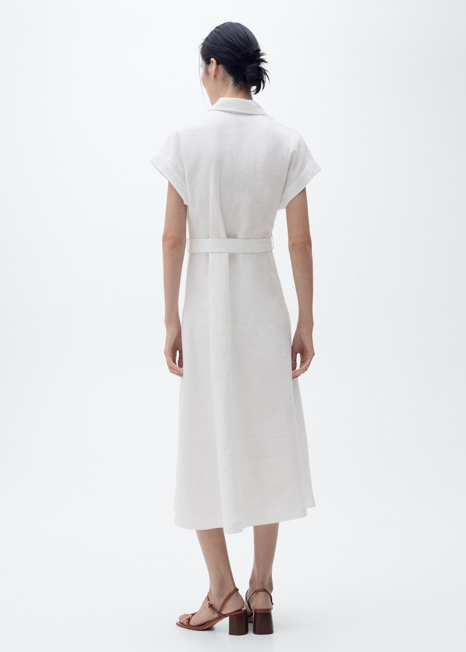Belt linen dress - Women | MANGO USA Product Image