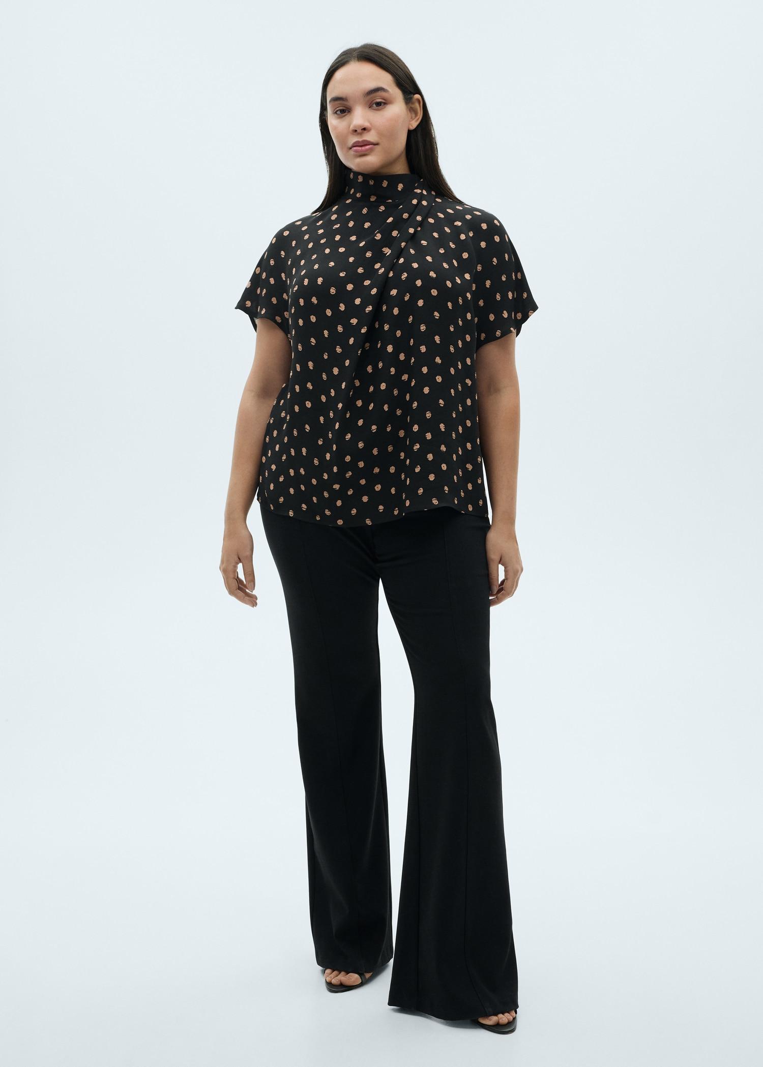 Polka-dot blouse with draped collar - Women | MANGO USA Product Image