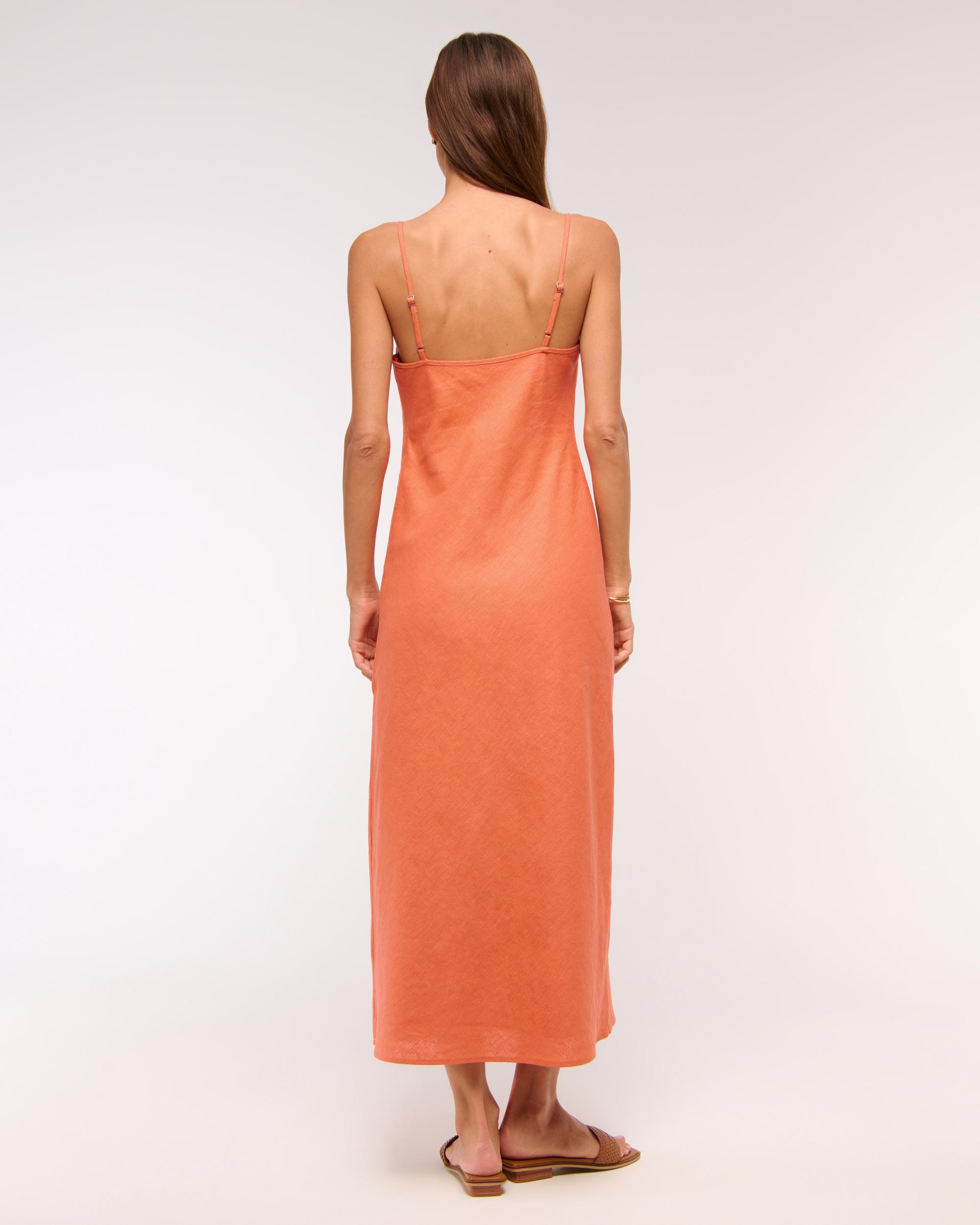 The A&F Julia Slip Linen-Blend Midi Dress Product Image