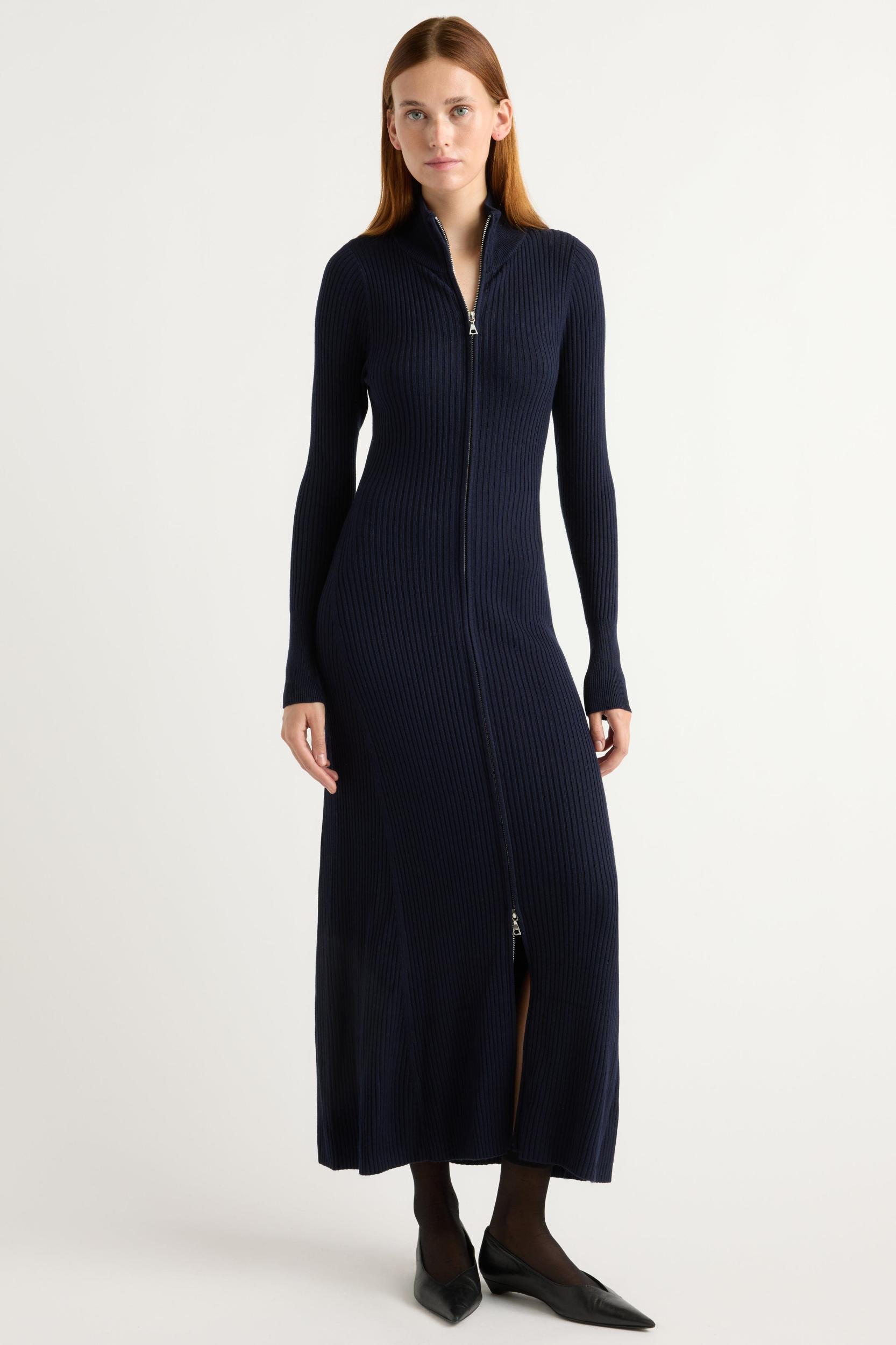 Janne Ribbed Two-Way Zip Sweater Dress Product Image