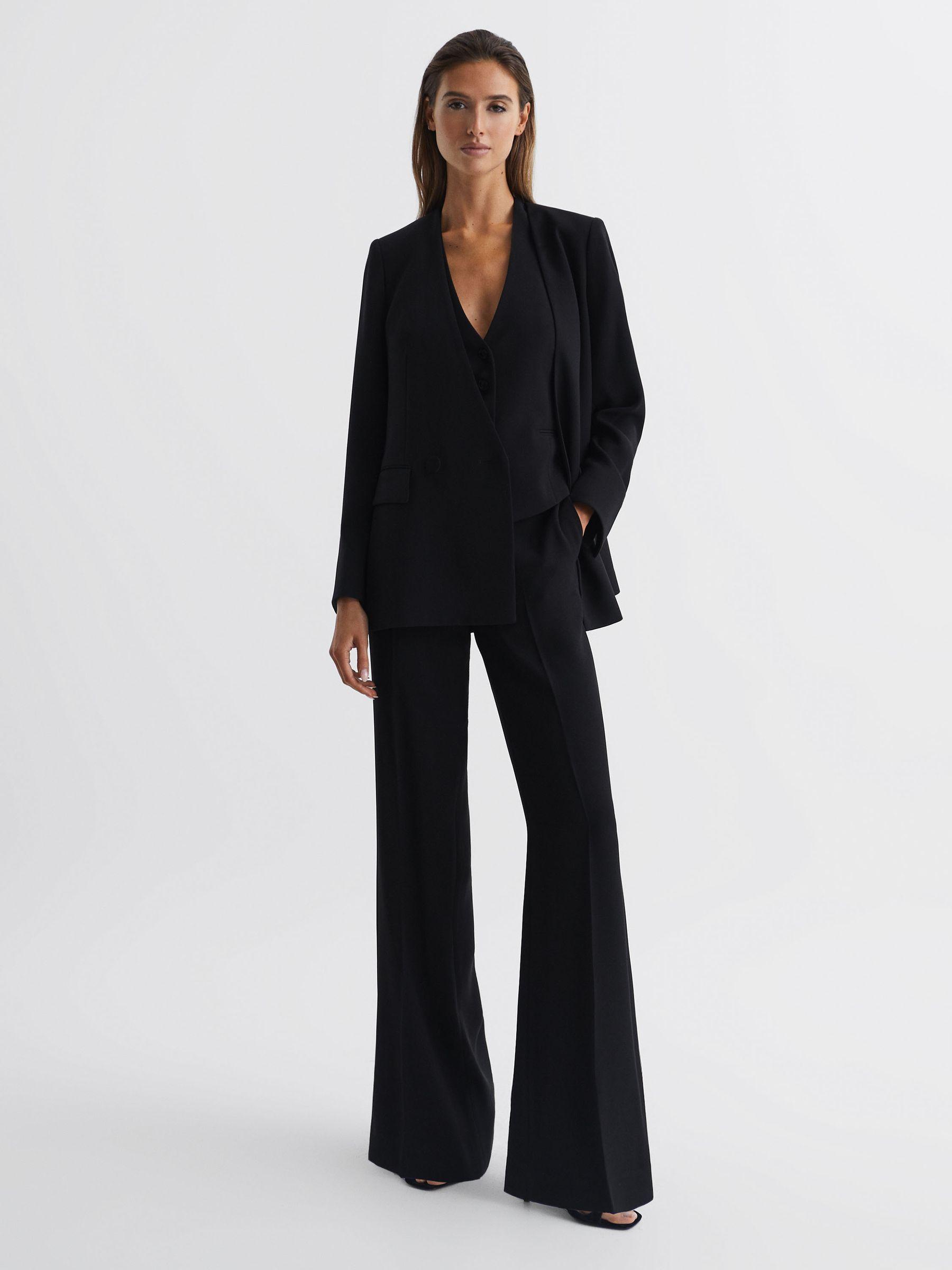 Collarless Double Breasted Suit Blazer in Black Product Image