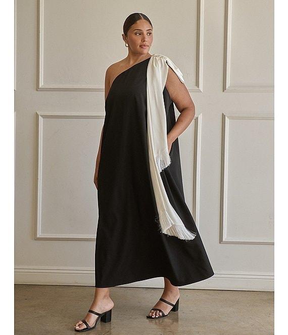 Sugarlips Plus Size Fringe Drape One Shoulder Maxi Dress Product Image