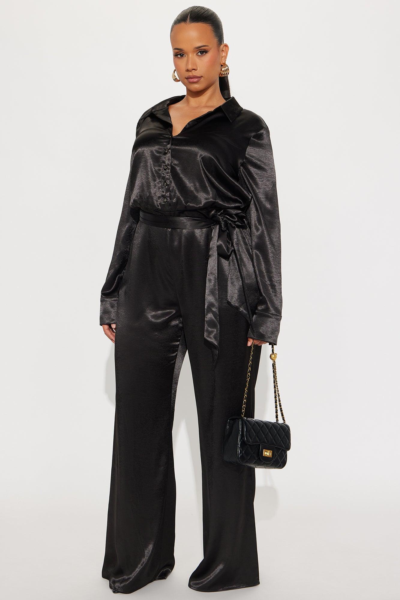 Amelie Satin Wide Leg Jumpsuit - Black Female Product Image