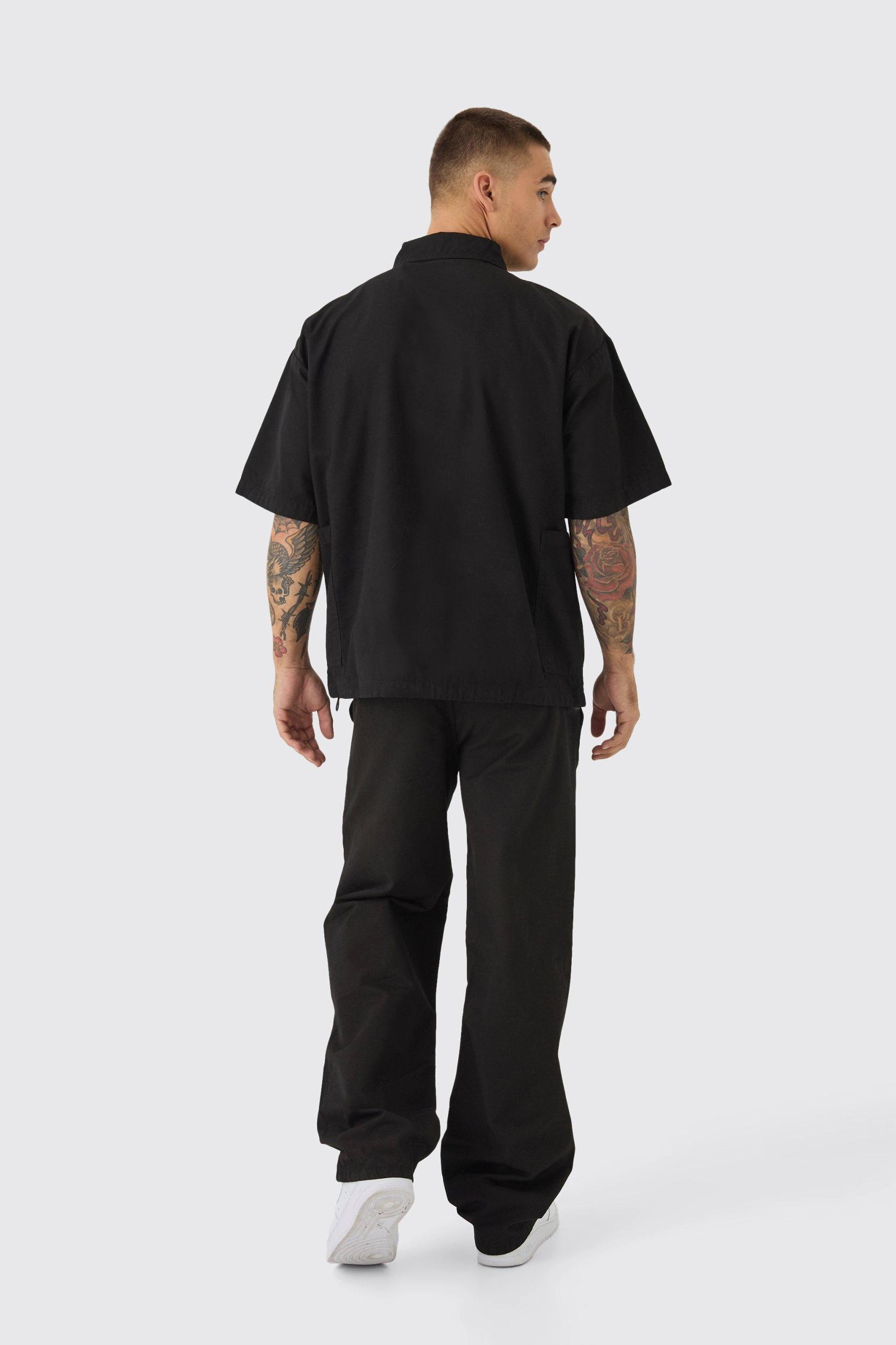 Oversized Boxy 1/4 Zip Peached Nylon Shirt & Pants Set | boohooMAN USA Product Image