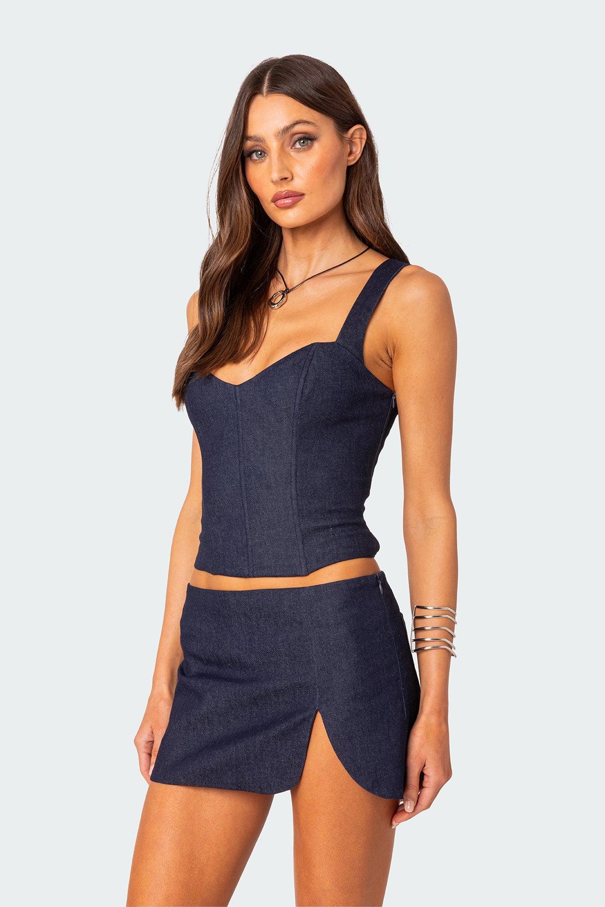 Jemma Side Slit Denim Mini Skirt Product Image