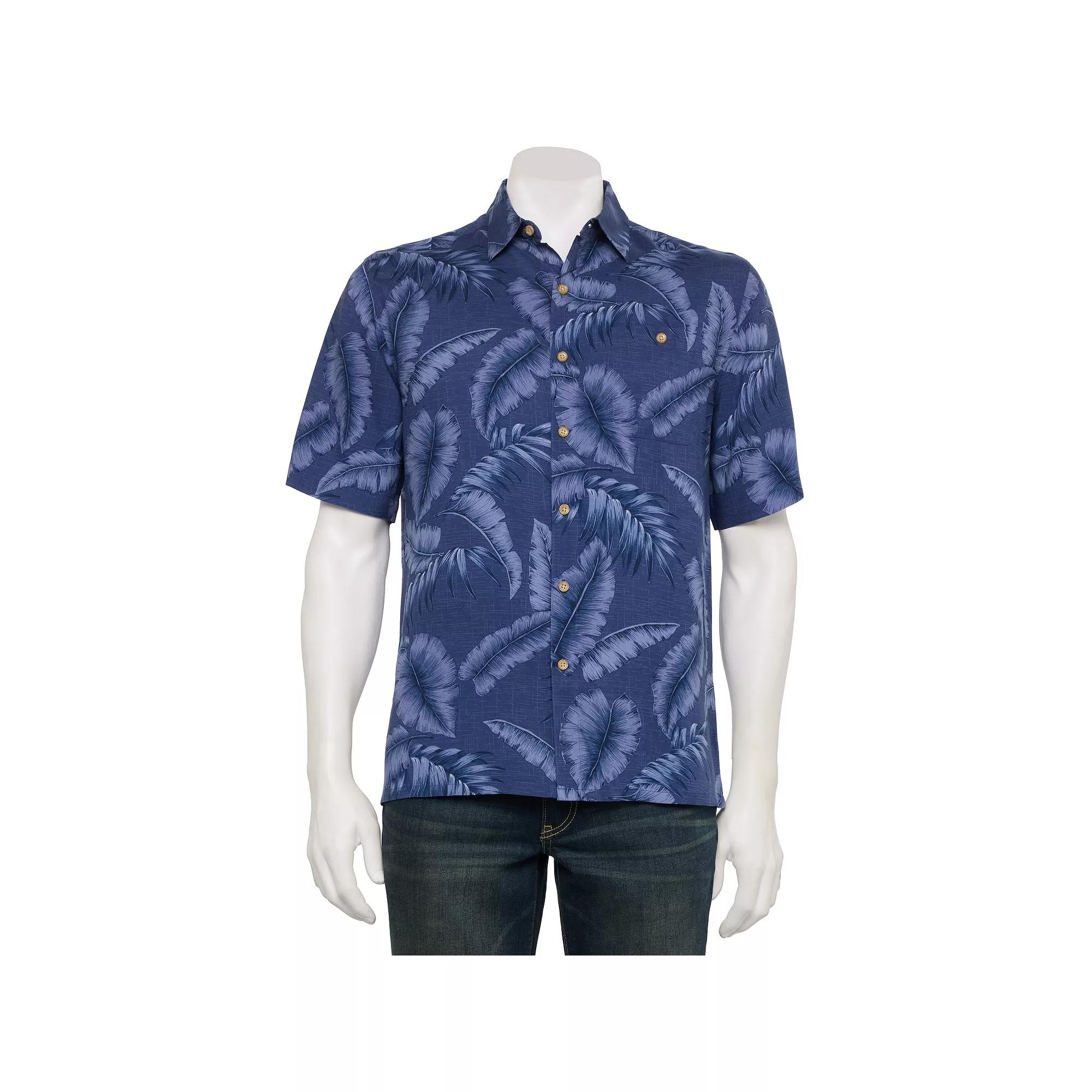 Men's Newport Blue Short Sleeve Button Down Shirt, Size: Medium, Blue Tonal Palm Product Image