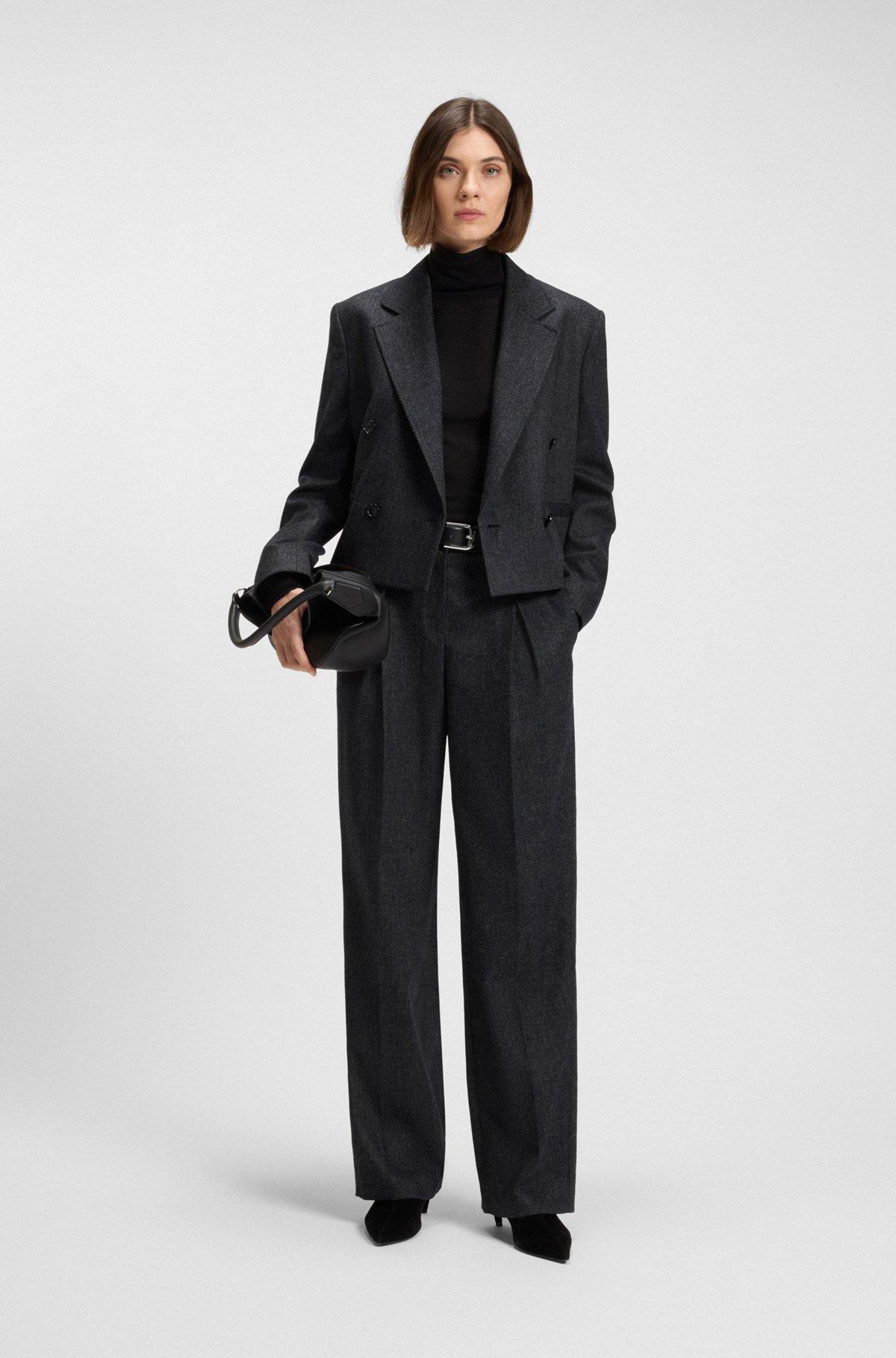 Straight-leg trousers in melange stretch flannel Product Image