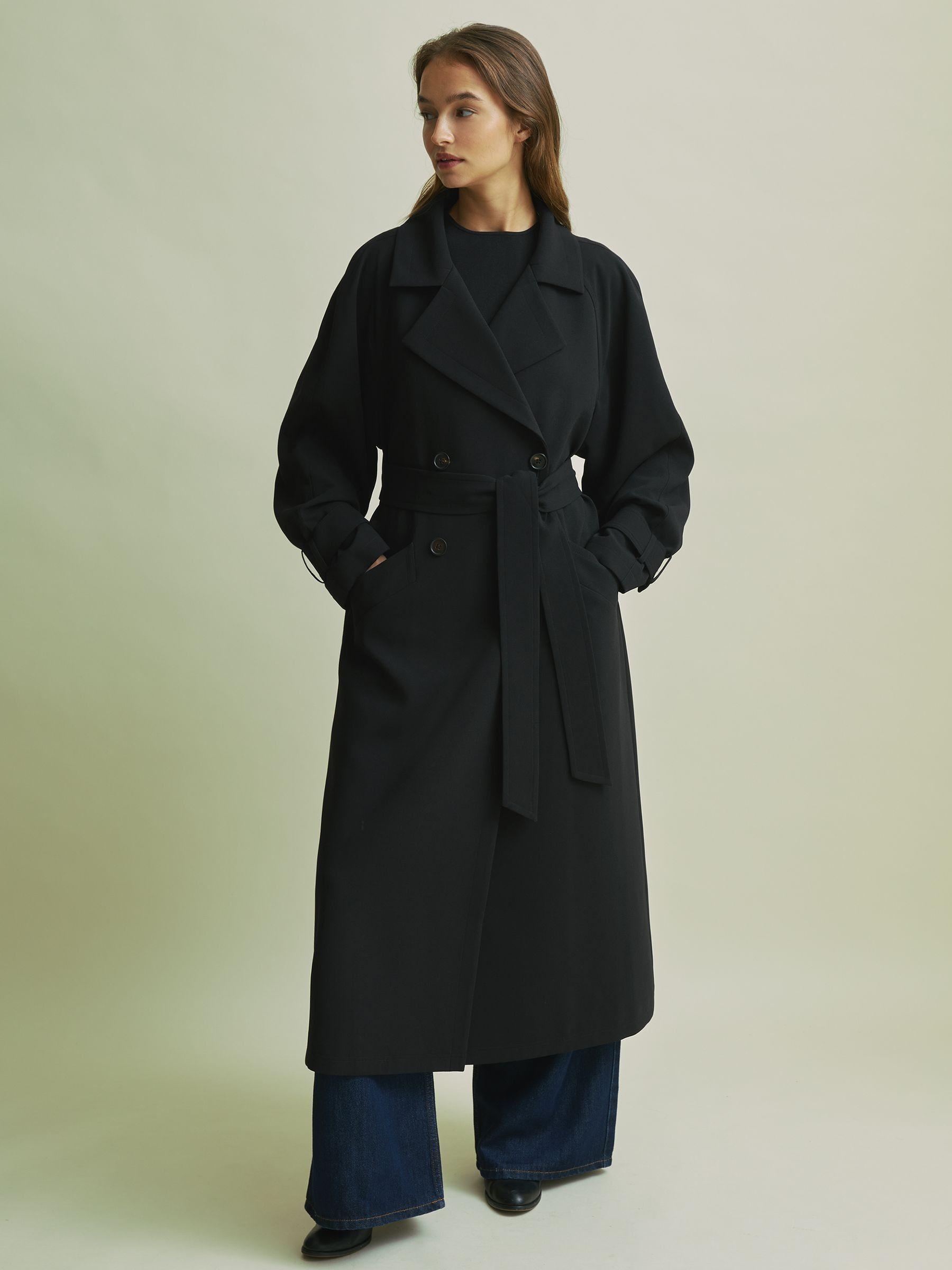 Florere Double Breasted Belted Trench Coat in Black Product Image