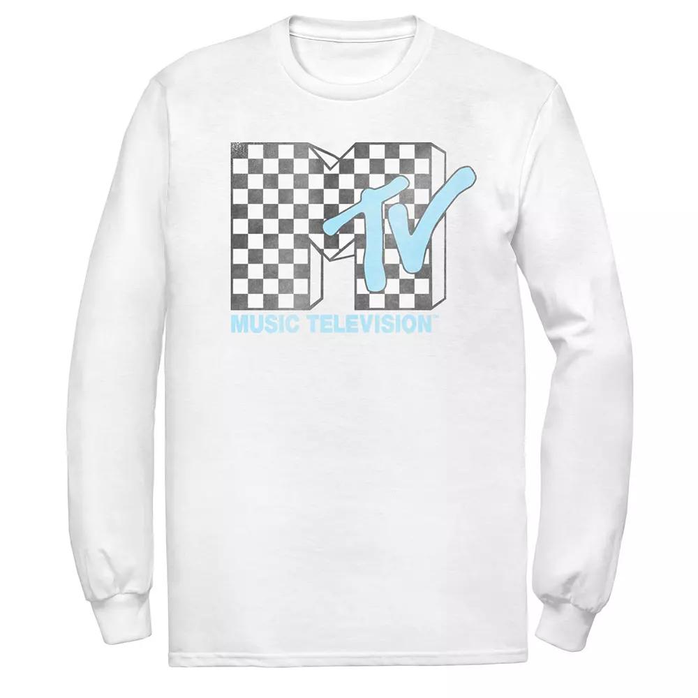 Men's MTV Logo Black And White Checkered Blue TV Tee,  Product Image