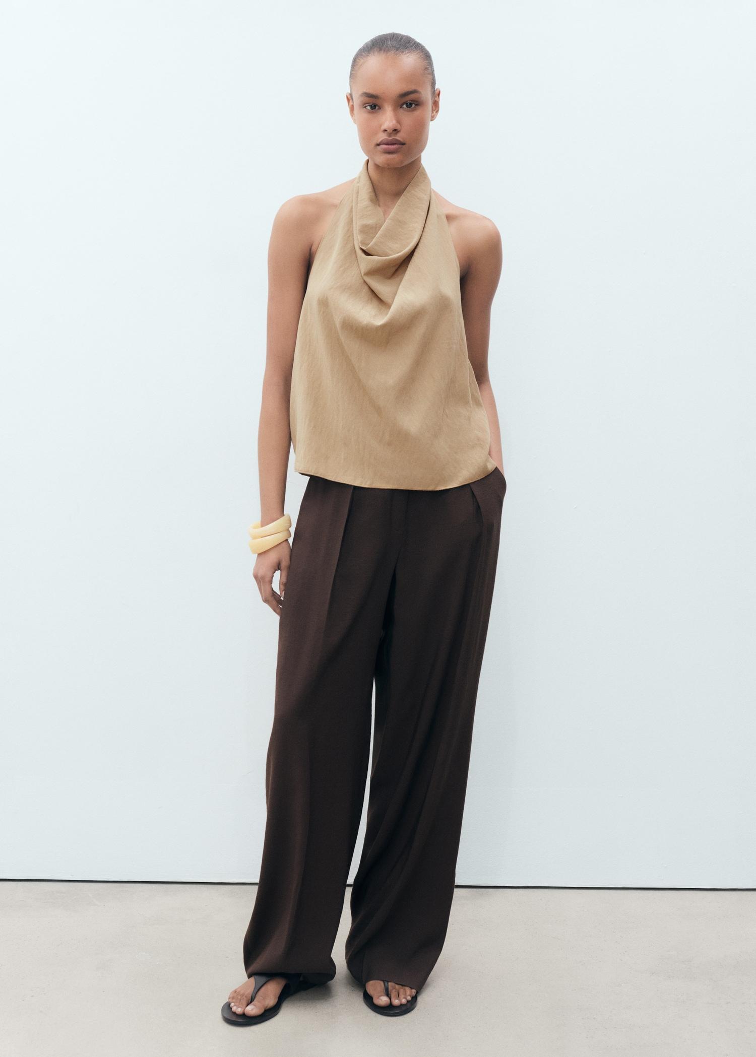 Lyocell top with draped neck - Women | MANGO USA Product Image