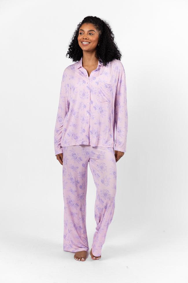 Sweet Dreams In Purple Floral Fantasy Long Sleeve Pajama Top FINAL SALE Product Image