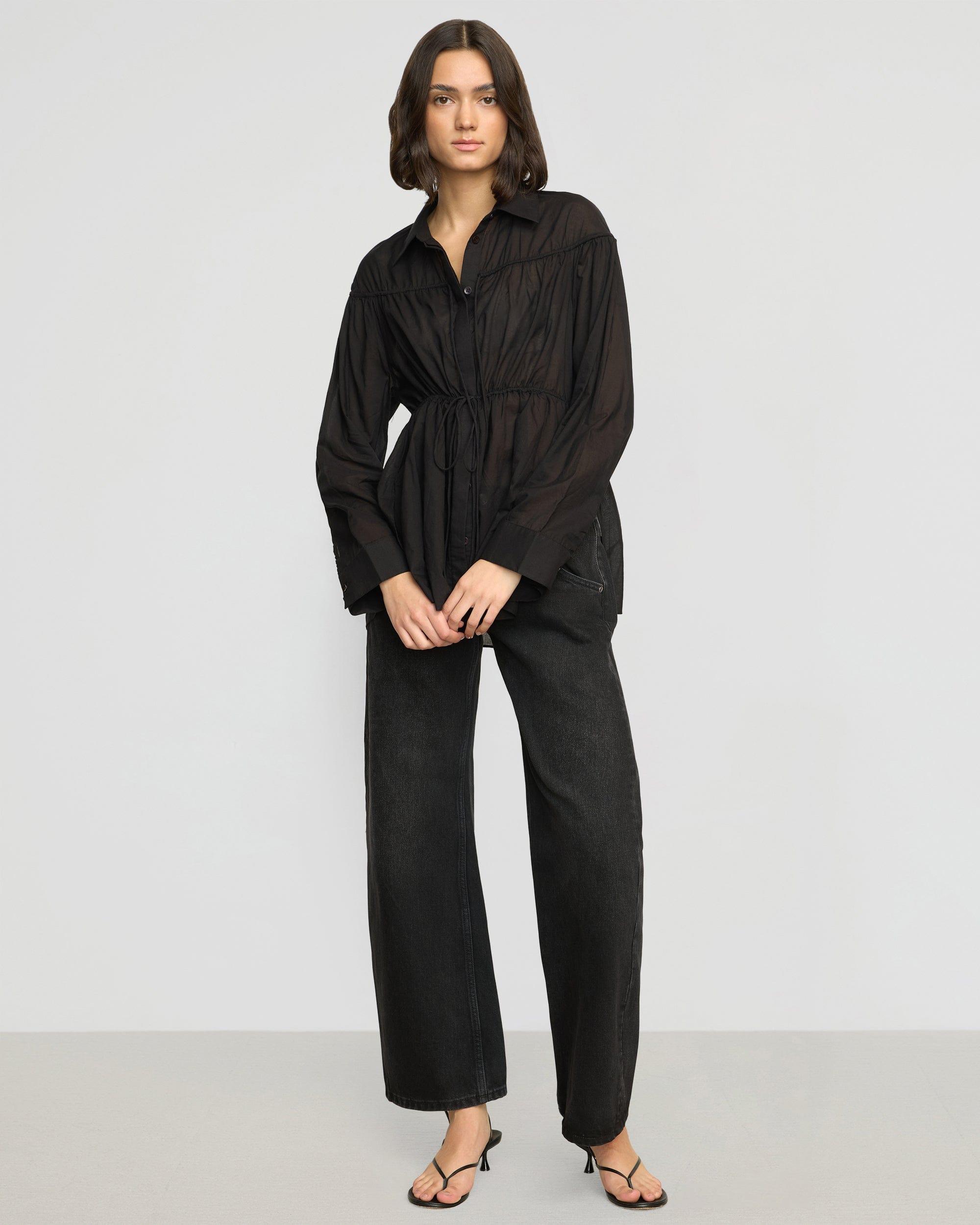 Kia Tie-Front Cotton-Silk Tunic Blouse Product Image