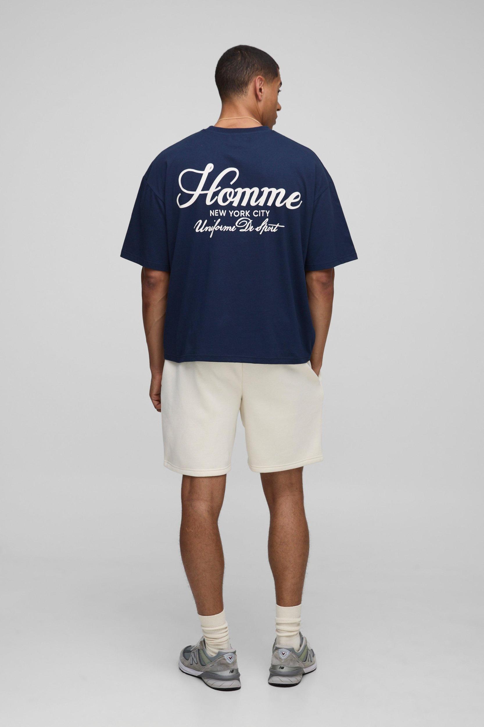 Oversized Boxy Homme Embroidered T-Shirt & Short Set | boohooMAN USA Product Image