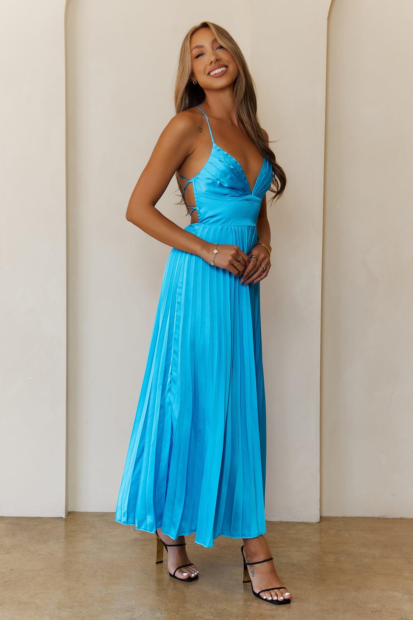 Platinum Status Satin Maxi Dress Blue Product Image