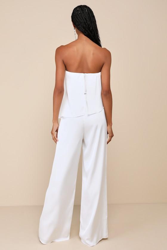 Sincerely Exceptional White Satin Strapless Two-Piece Jumpsuit Product Image