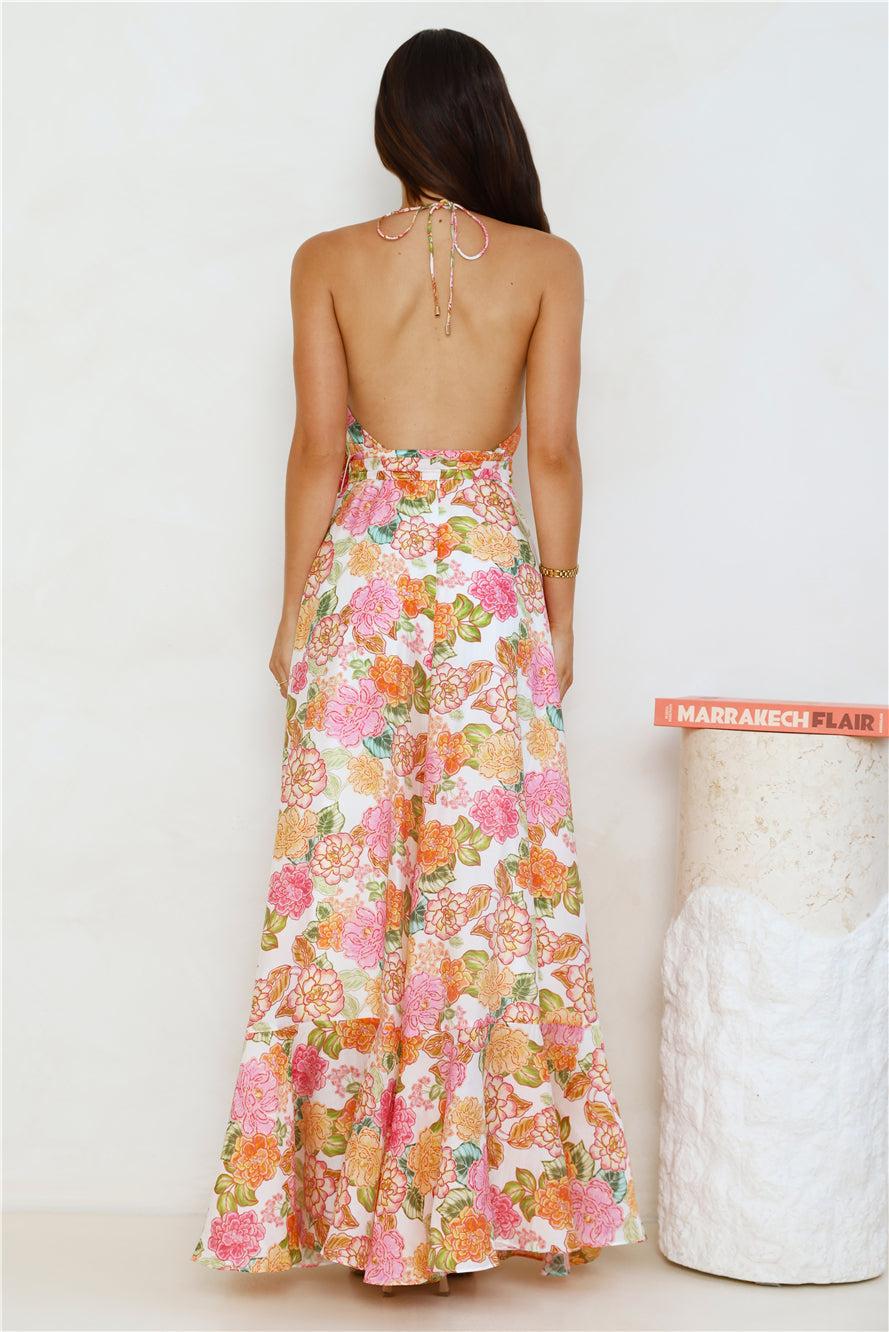 Floral Allure Halter Maxi Dress Orange Product Image