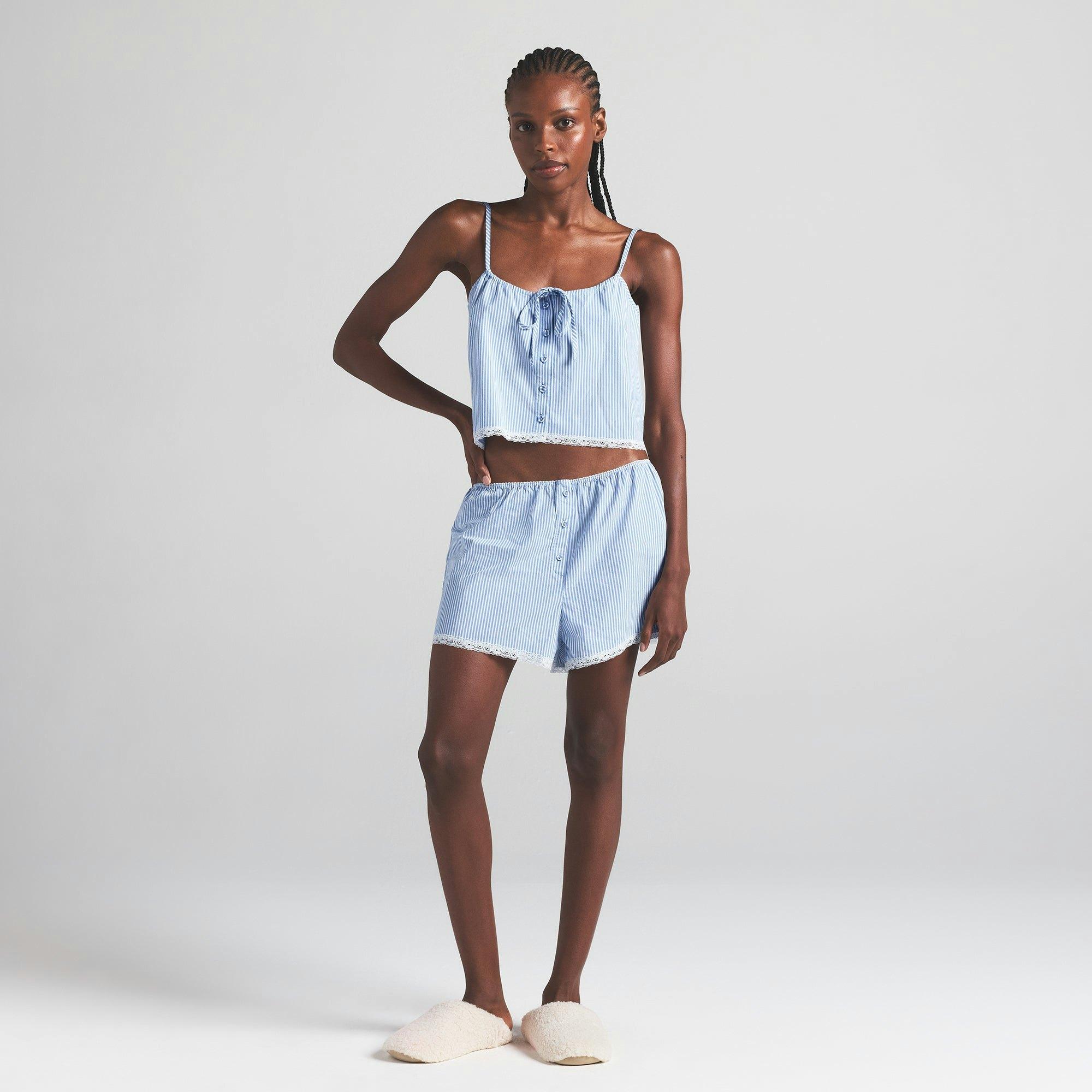 COTTON POPLIN SLEEP CAMI | CADET STRIPE Product Image