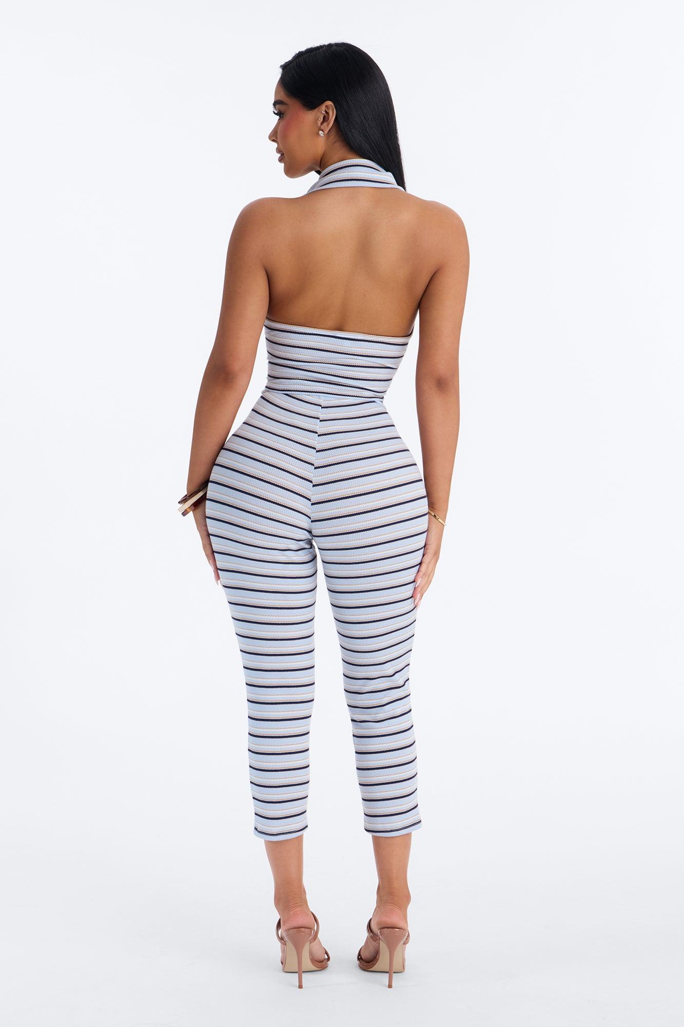 Mya Striped Thermal Capri Set - Blue/combo Female Product Image