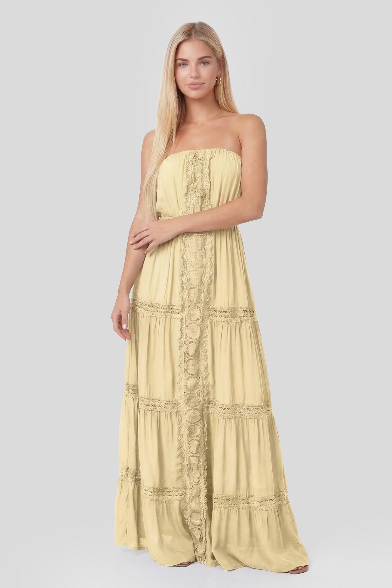 Lace Trim Strapless Maxi Dress Female Product Image