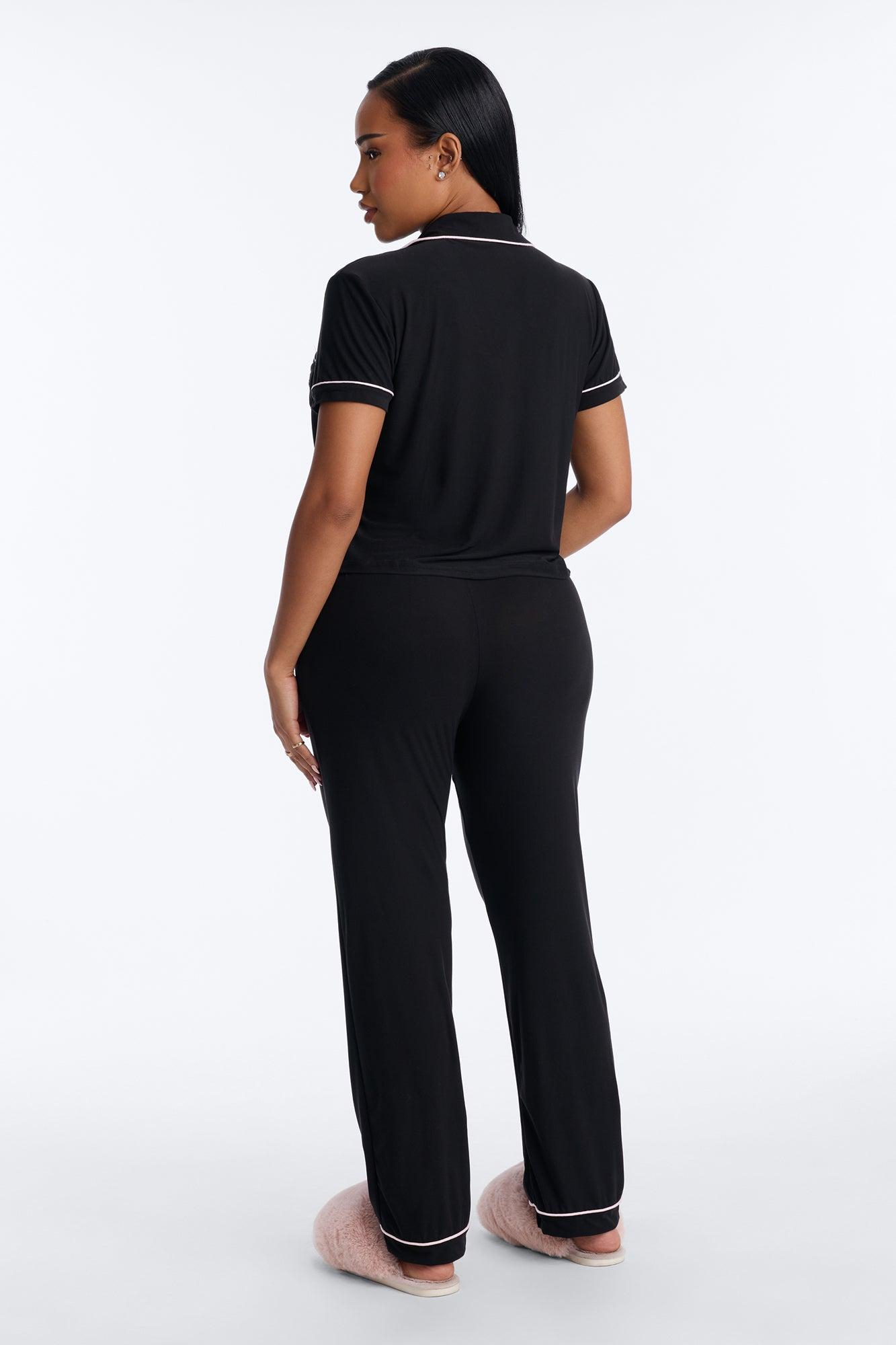 Bridesmaid Time Notch Collar PJ Pant Set - Black/Pink Female Product Image