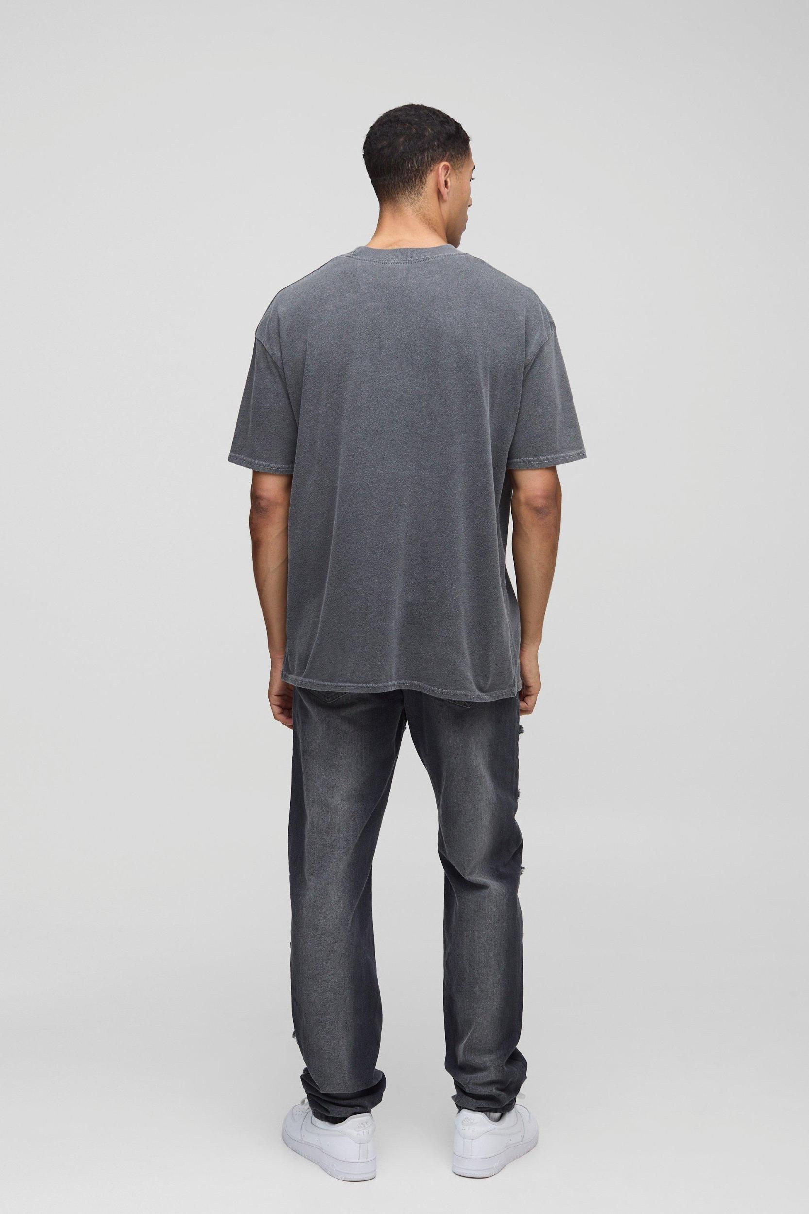 Oversized Extended Neck Man Washed Graphic T Shirt | boohooMAN USA Product Image