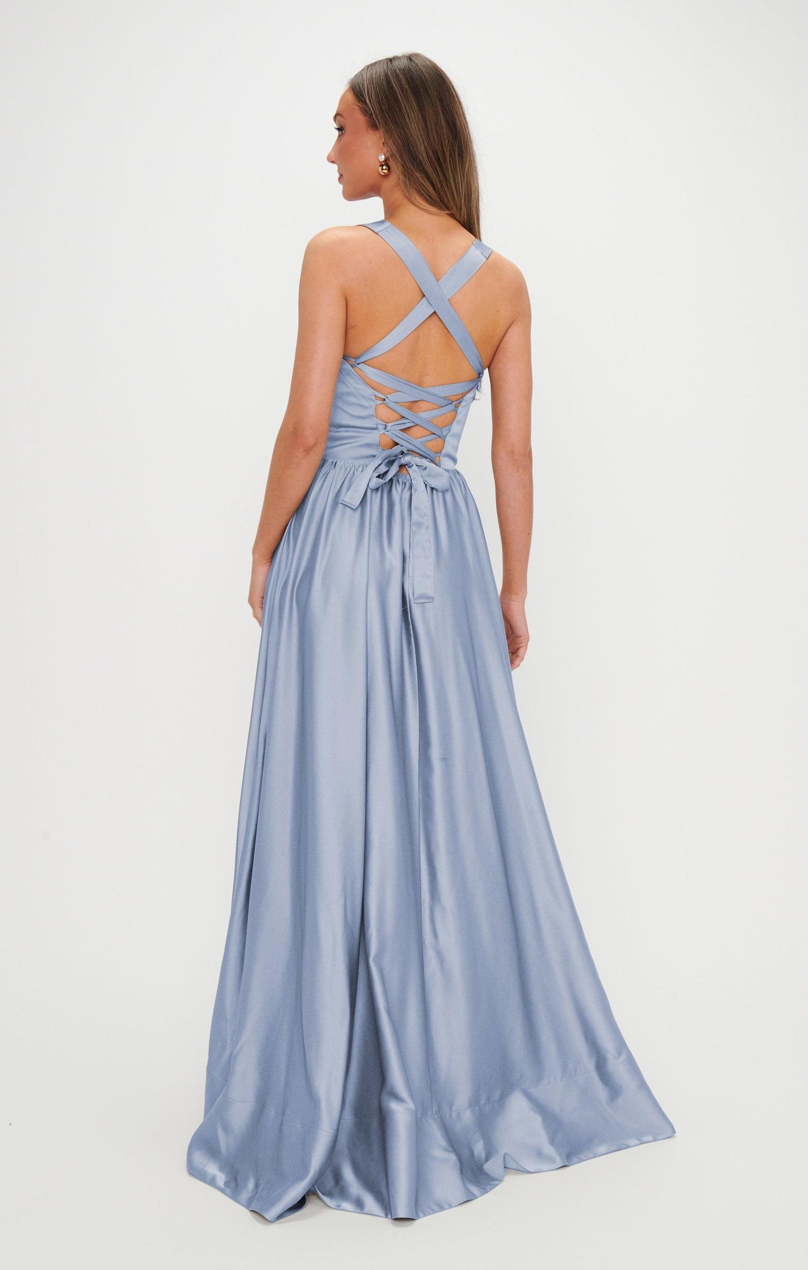 Abigail Maxi Dress ~ Steel Blue Luxe Satin Product Image