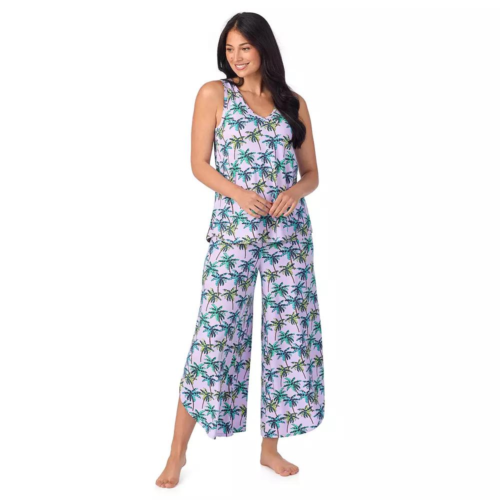 Women's Cuddl Duds® 2-Piece Sleeveless Pajama Top & Wide Leg Pajama Pants Set, Size: Medium, Purple Palms Product Image
