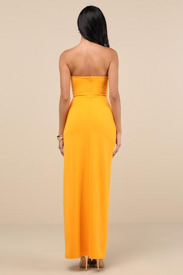Malia Golden Yellow Ruched Strapless Maxi Dress Product Image