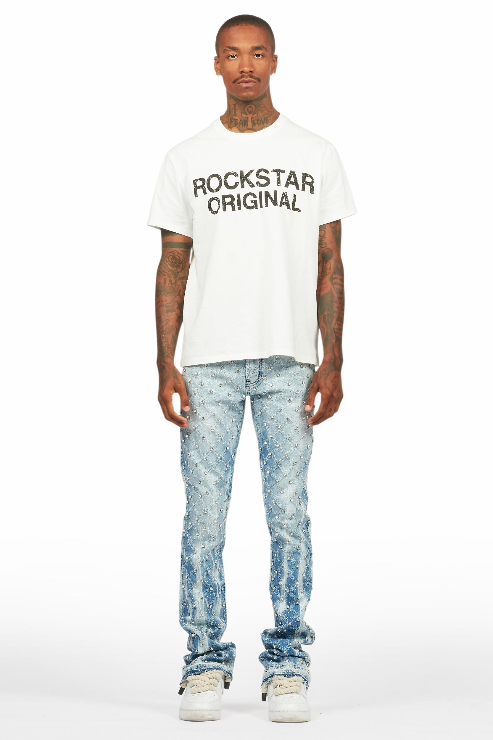 Glit Blue Rhinestone Stacked Flare Jean Male Product Image