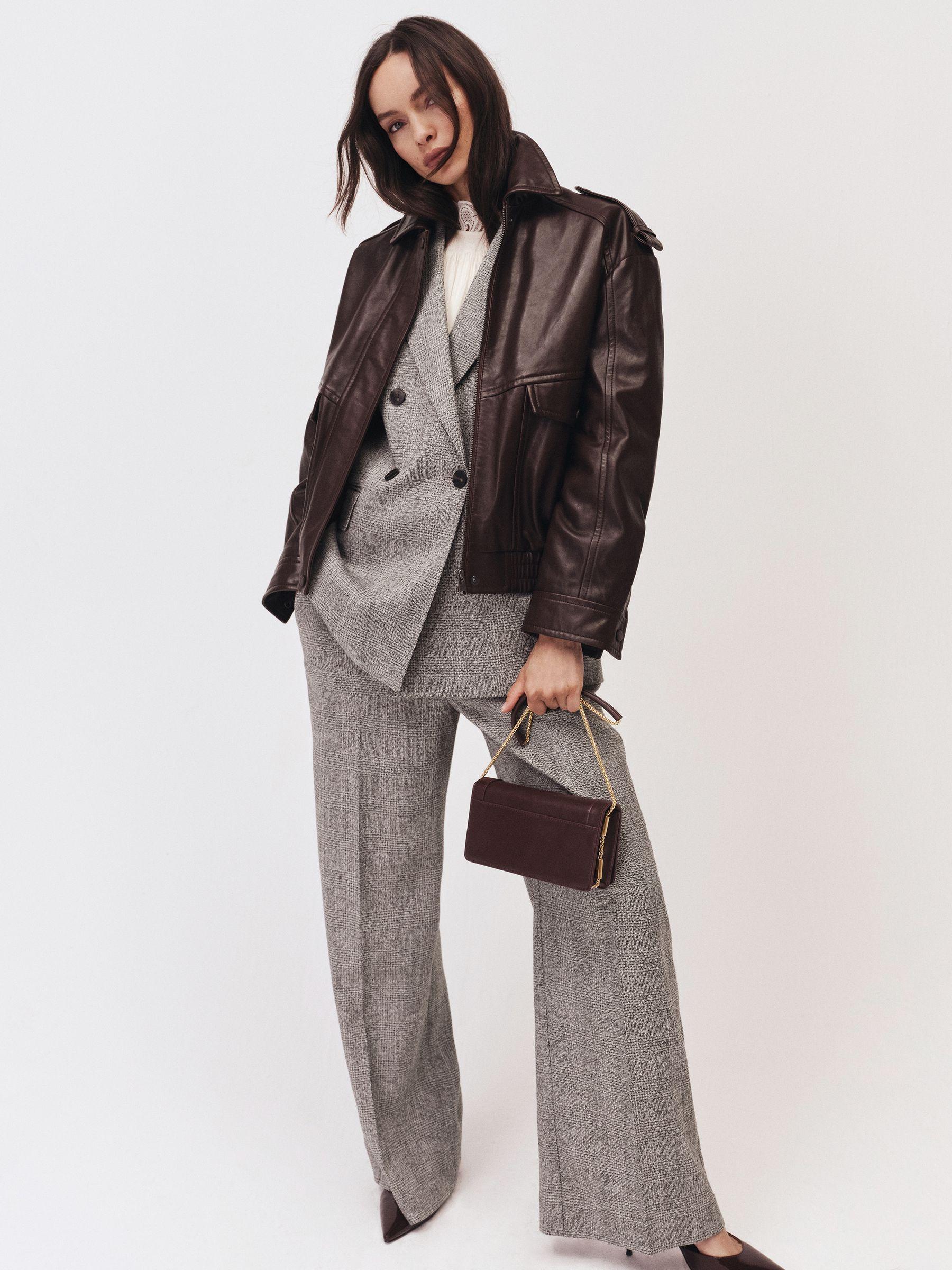 Petite Wide-Leg Textured Suit Trousers in Grey Product Image