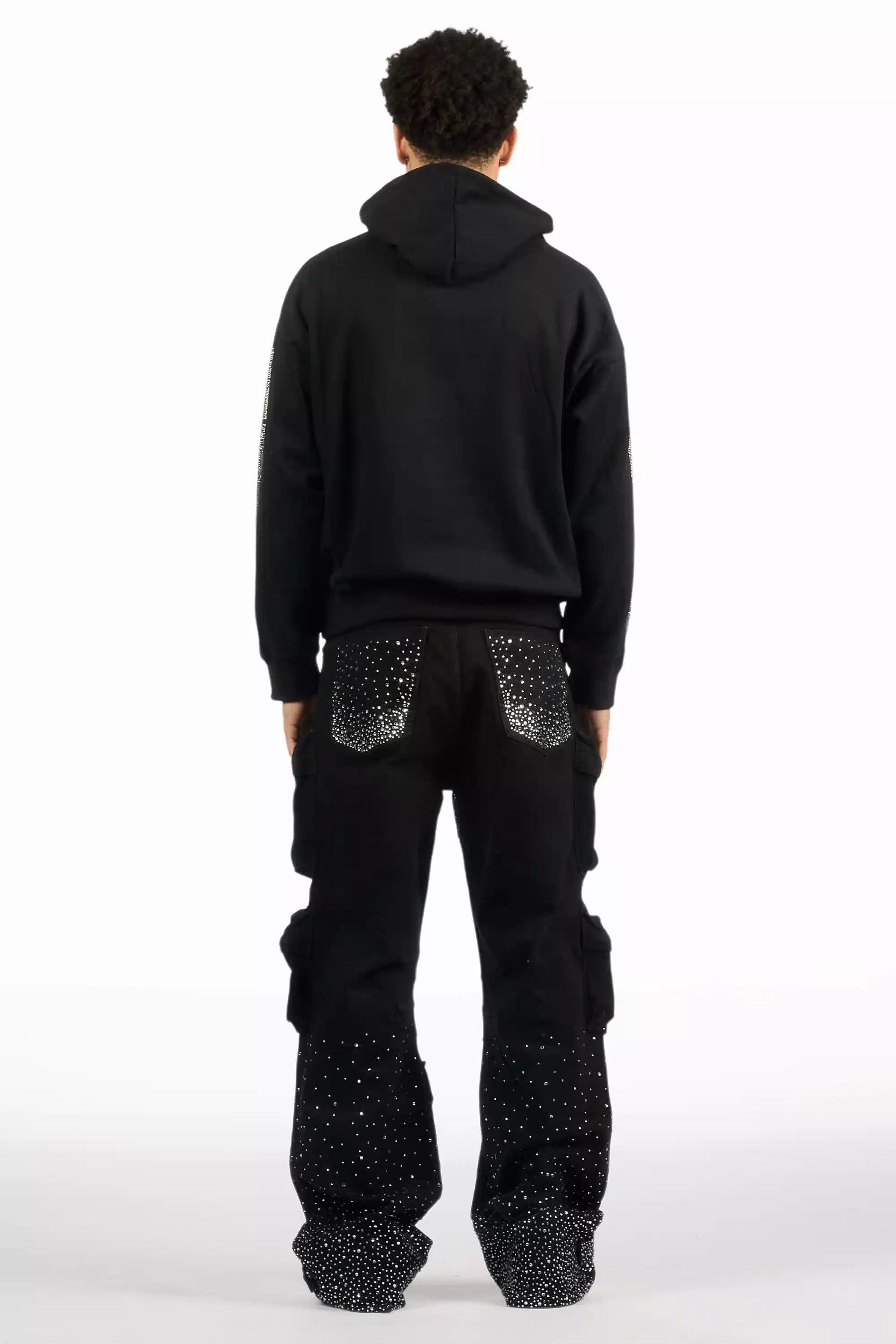 Keoni Black Rhinestone Baggy Jeans Male Product Image