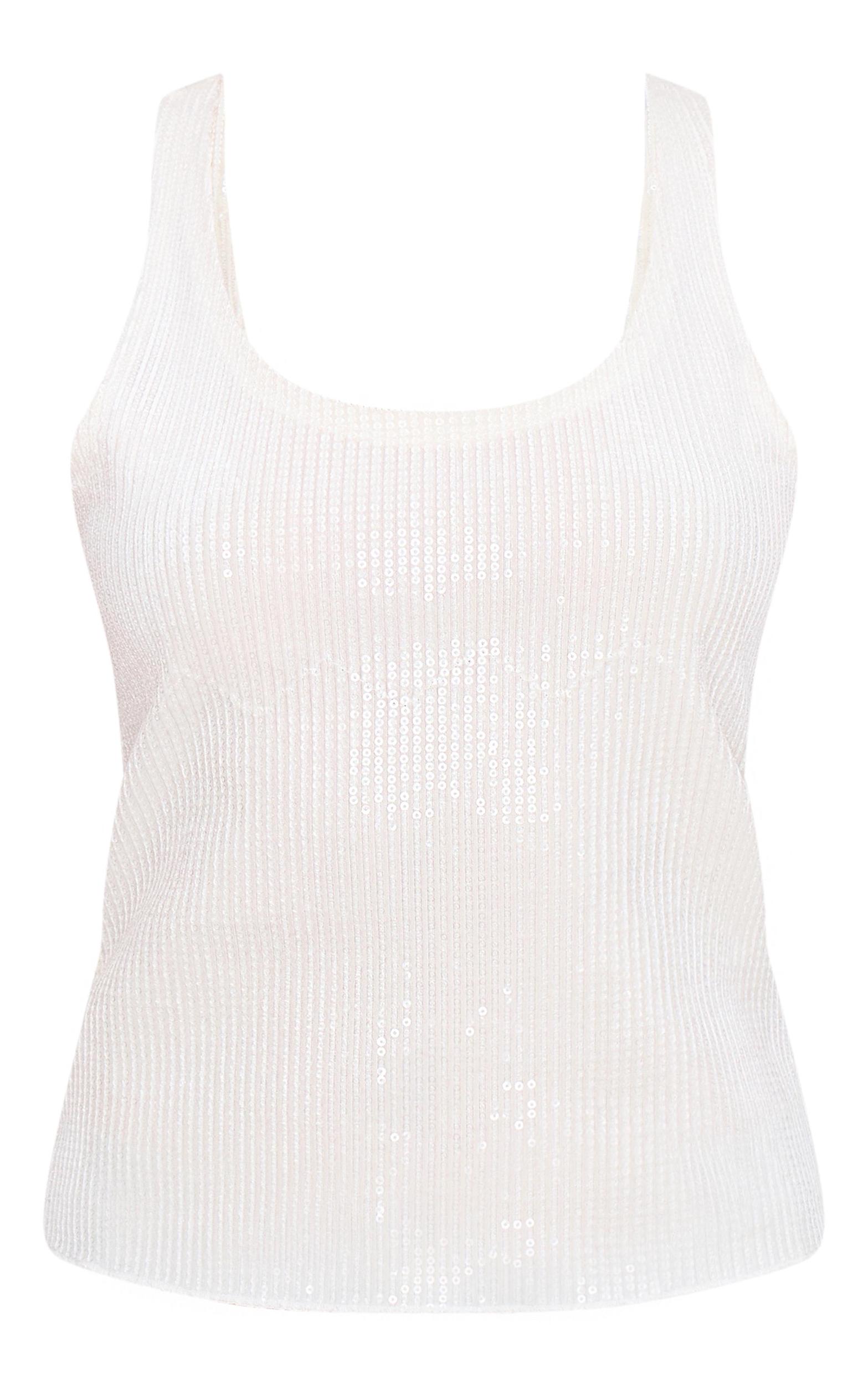 White Velvet Sequin Scoop Neck Vest Product Image