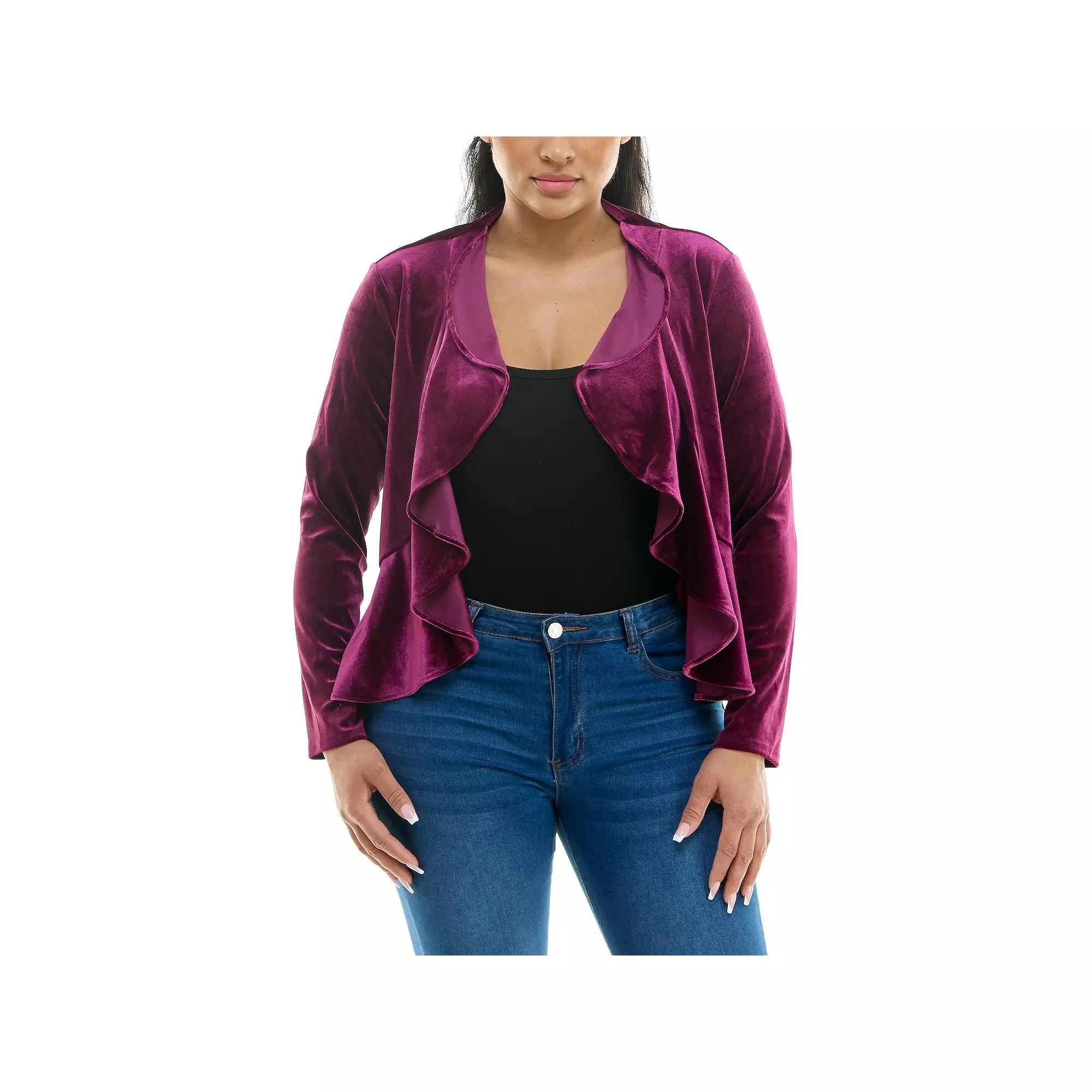 Women's Nina Leonard Crushed Velvet Ruffle-Front Bolero, Size: XL, Crisp Pink Product Image