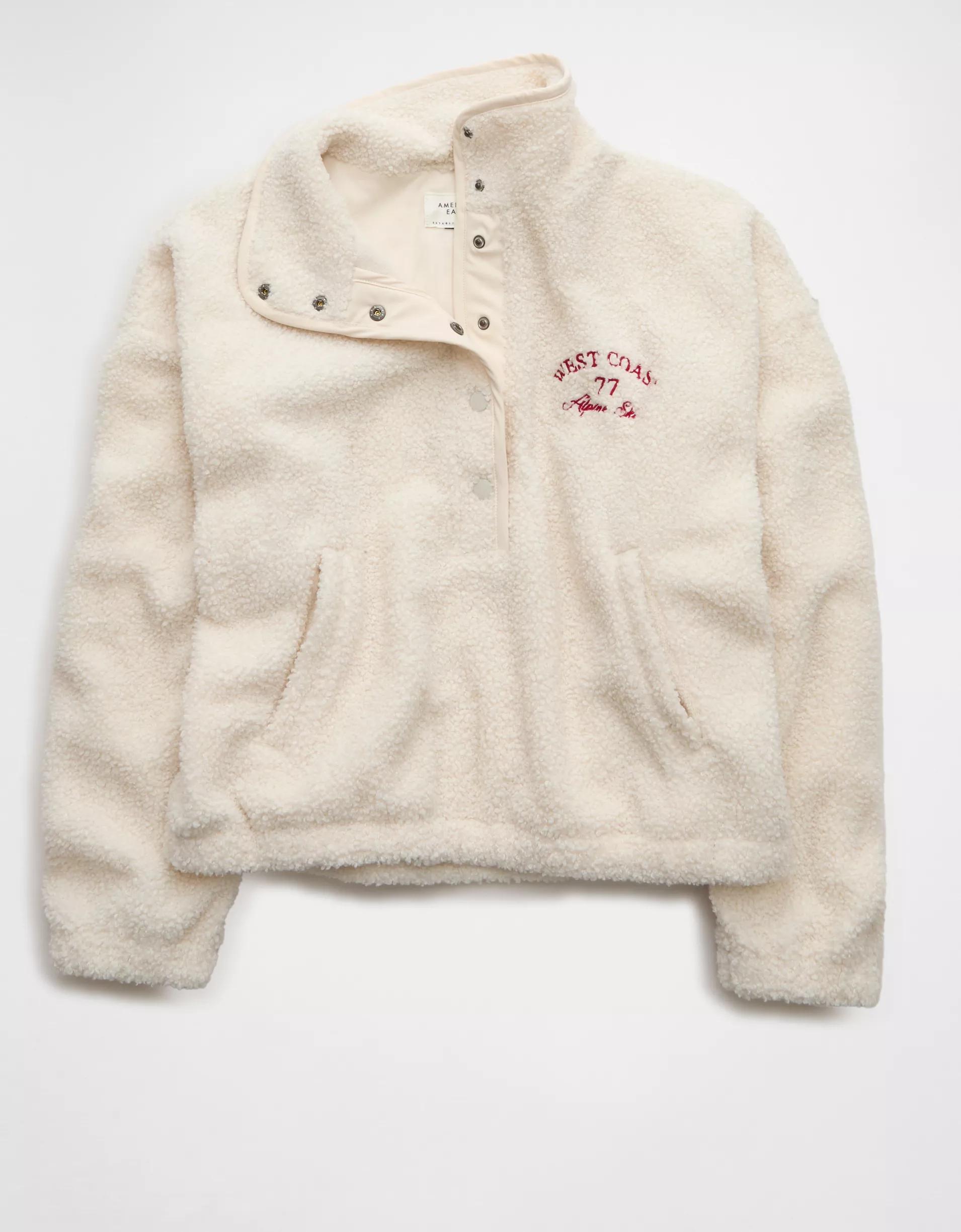 AE Sherpa Fleece Graphic Henley Sweatshirt Product Image