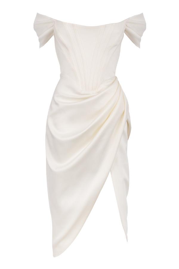 Loretta  ivory satin off shoulder dress Product Image