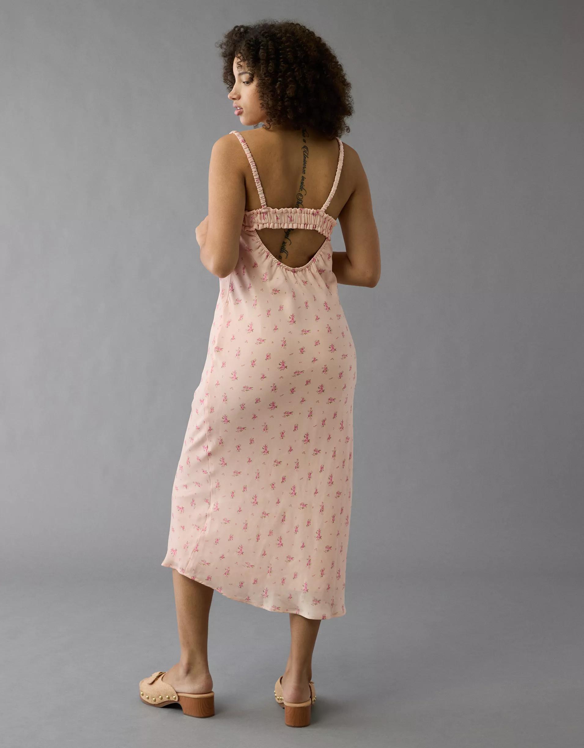 AE V-Neck Ruffle Midi Slip Dress Product Image