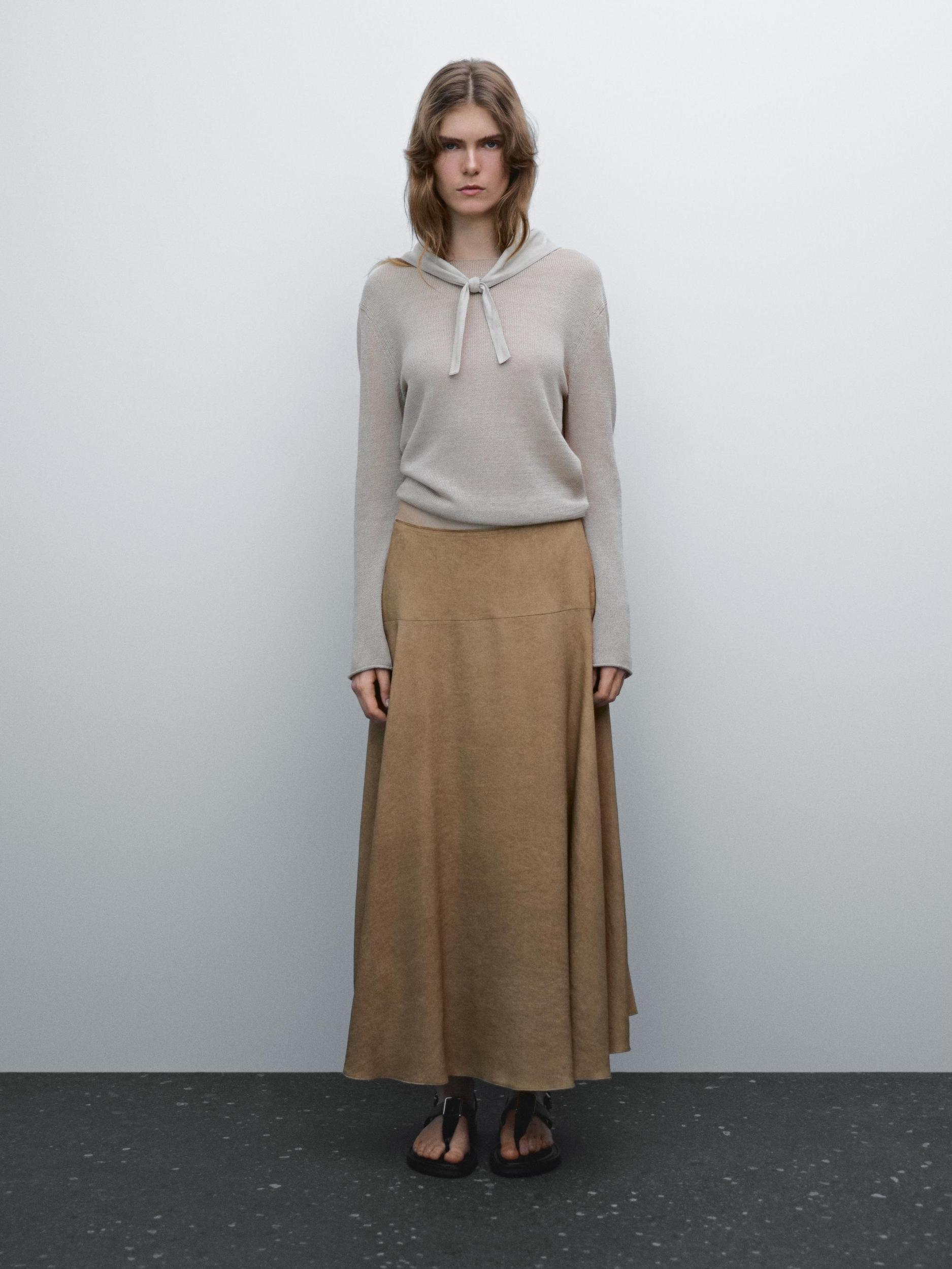 Flounce linen blend midi skirt Product Image